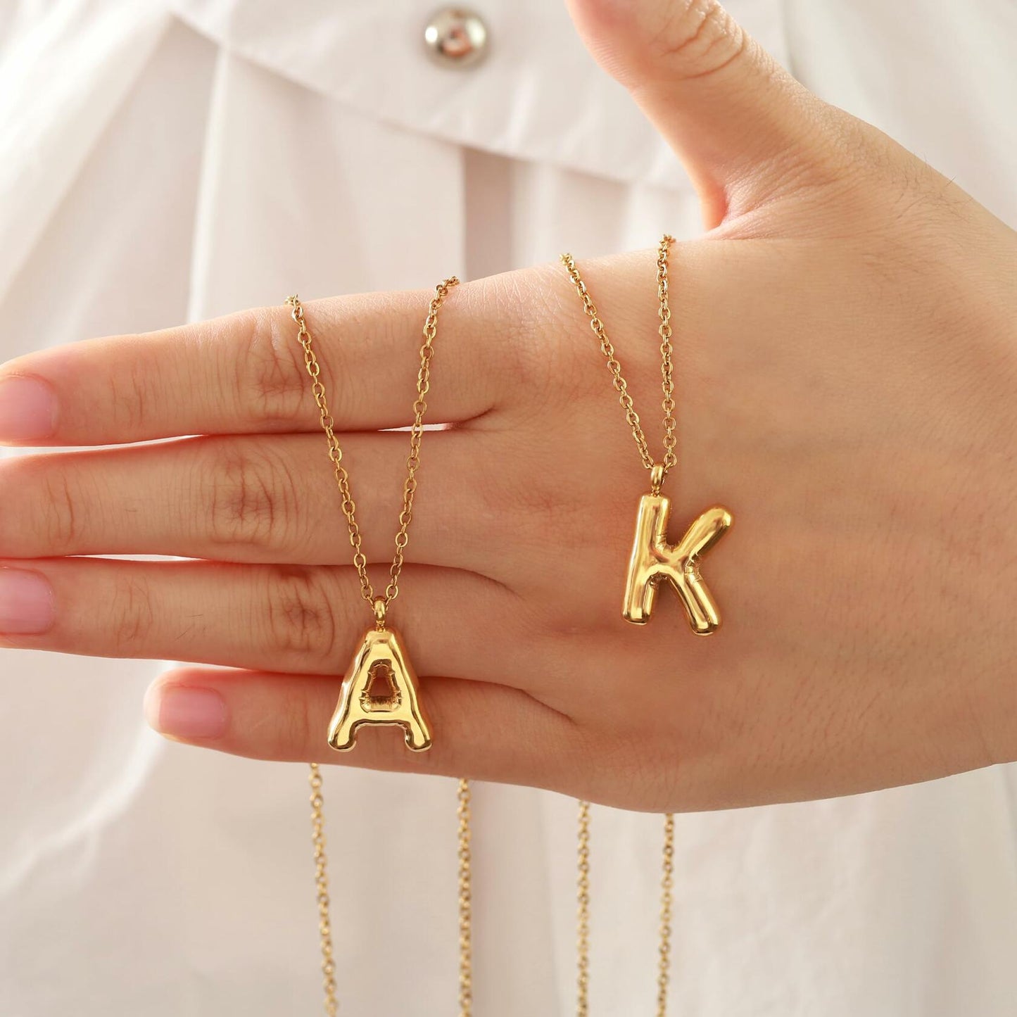 JNZSSWHJJH 18K Gold Filled Bubble Letter E Necklace Stainless Steel Box Chain