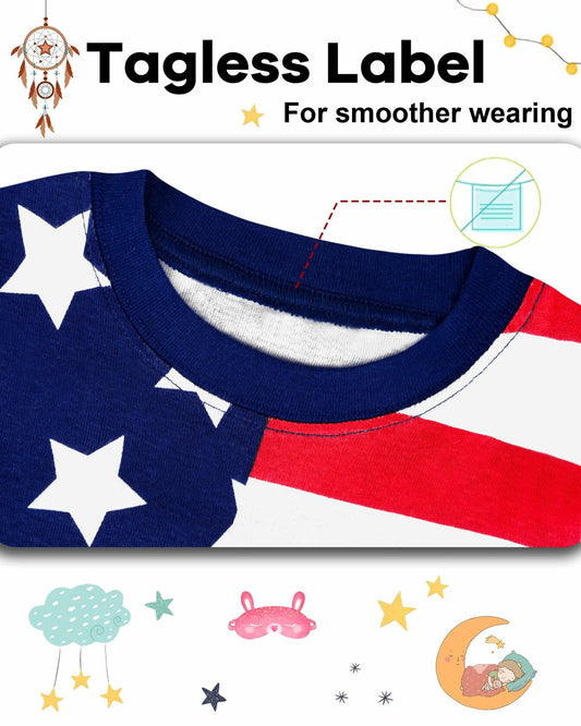 DAUGHTER QUEEN Girls 4th of July American Flag Cotton Pajamas 4pcs Size 8