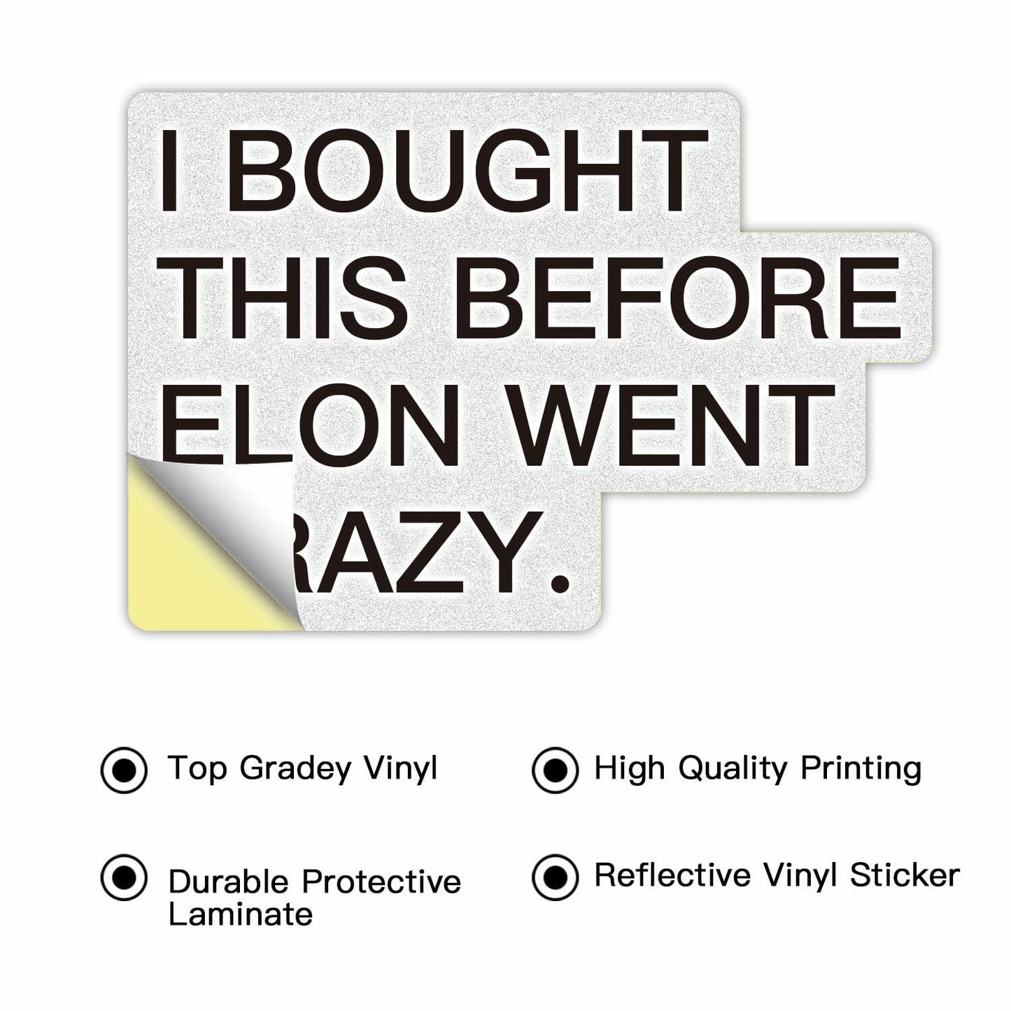 Tesla Anti Elon Musk Bumper Sticker 2 Pack 4x2.7in White Reflective Vinyl