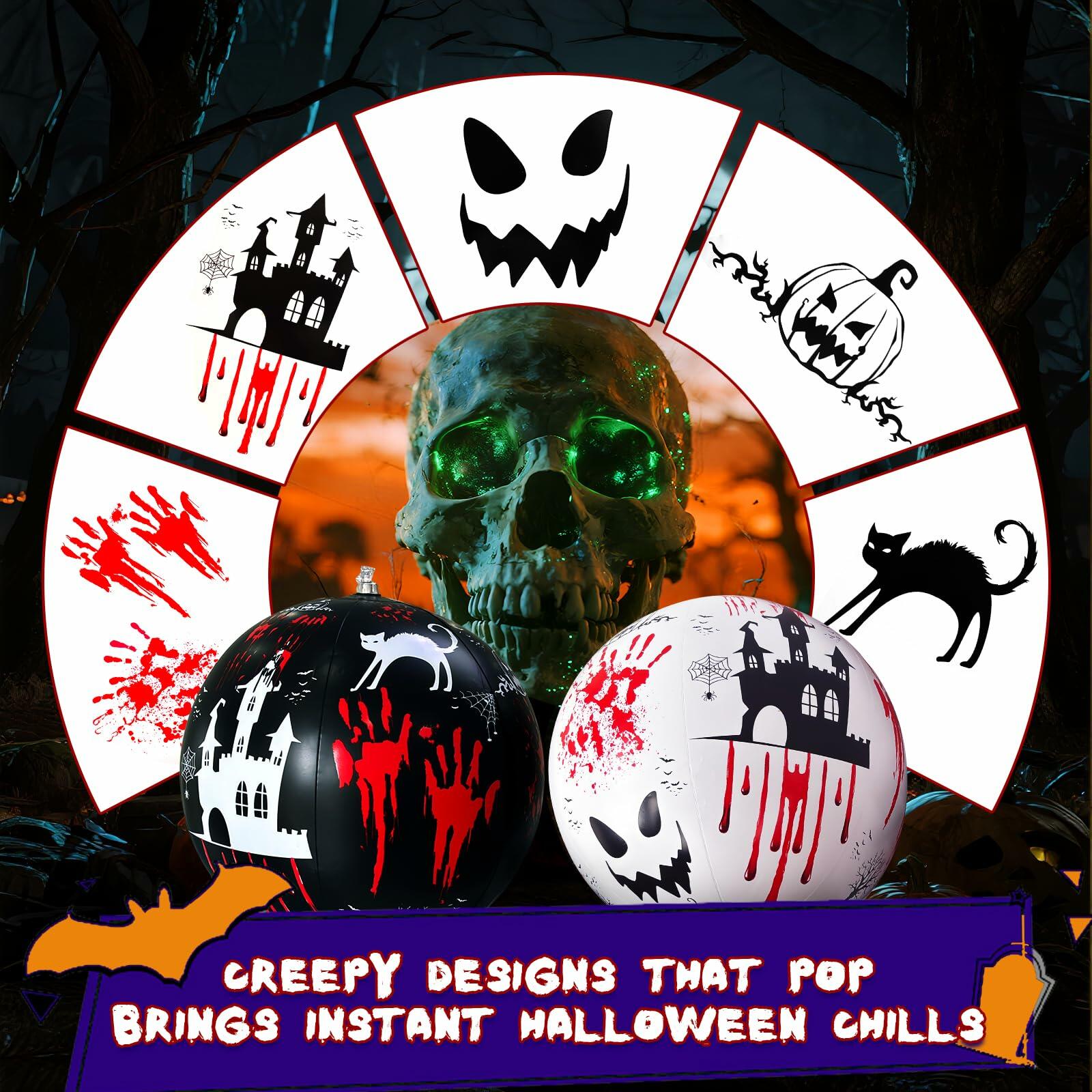 SEETOHOME 6 PCS 11.8in Inflatable Halloween Hanging Balls Black White Decor