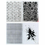 Kwan Crafts Clear Stamps Wall Stone Grid Watermark Ink 2 Sheets Silicone