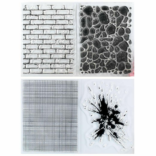 Kwan Crafts Clear Stamps Wall Stone Grid Watermark Ink 2 Sheets Silicone