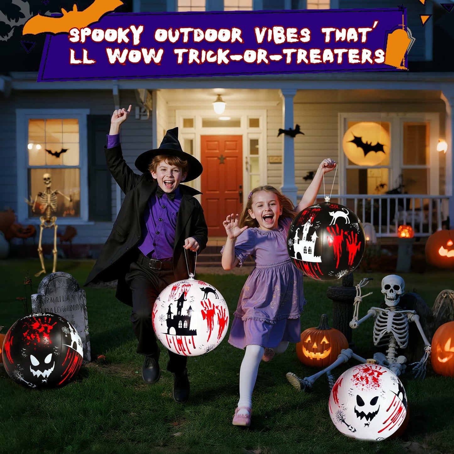 SEETOHOME 6 PCS 11.8in Inflatable Halloween Hanging Balls Black White Decor