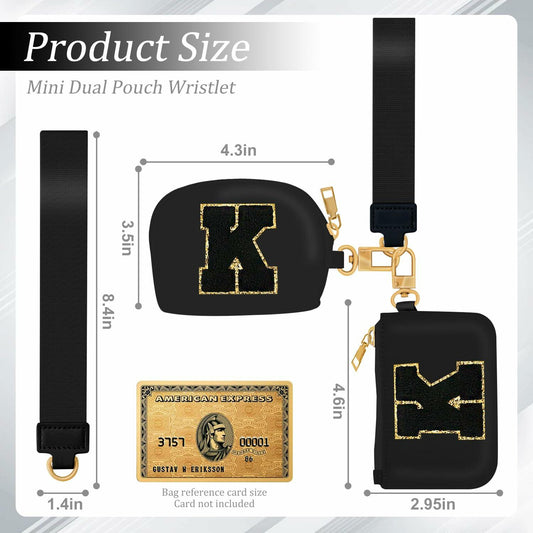 ARIKJ Initial Wristlet Wallet Dual Pouch Mini Coin Purse Black B
