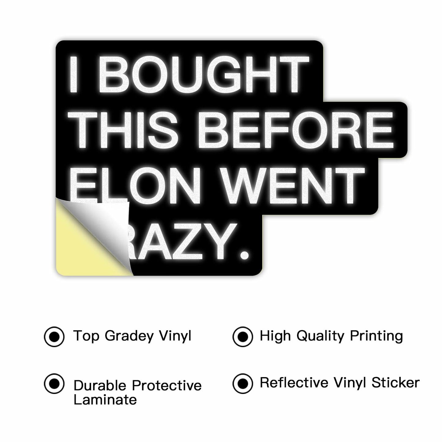 Tesla Bumper Sticker Anti Elon Musk 2 Pack 4x2.7in Black Reflective Vinyl