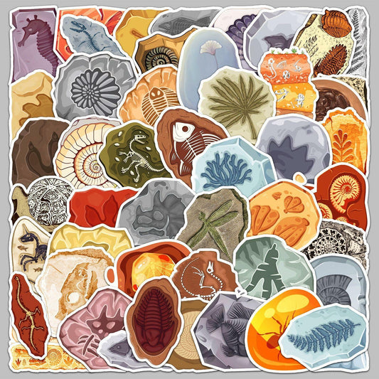 Fossil Stickers 50 Pcs Vinyl Cartoon Plant & Animal Multicolor