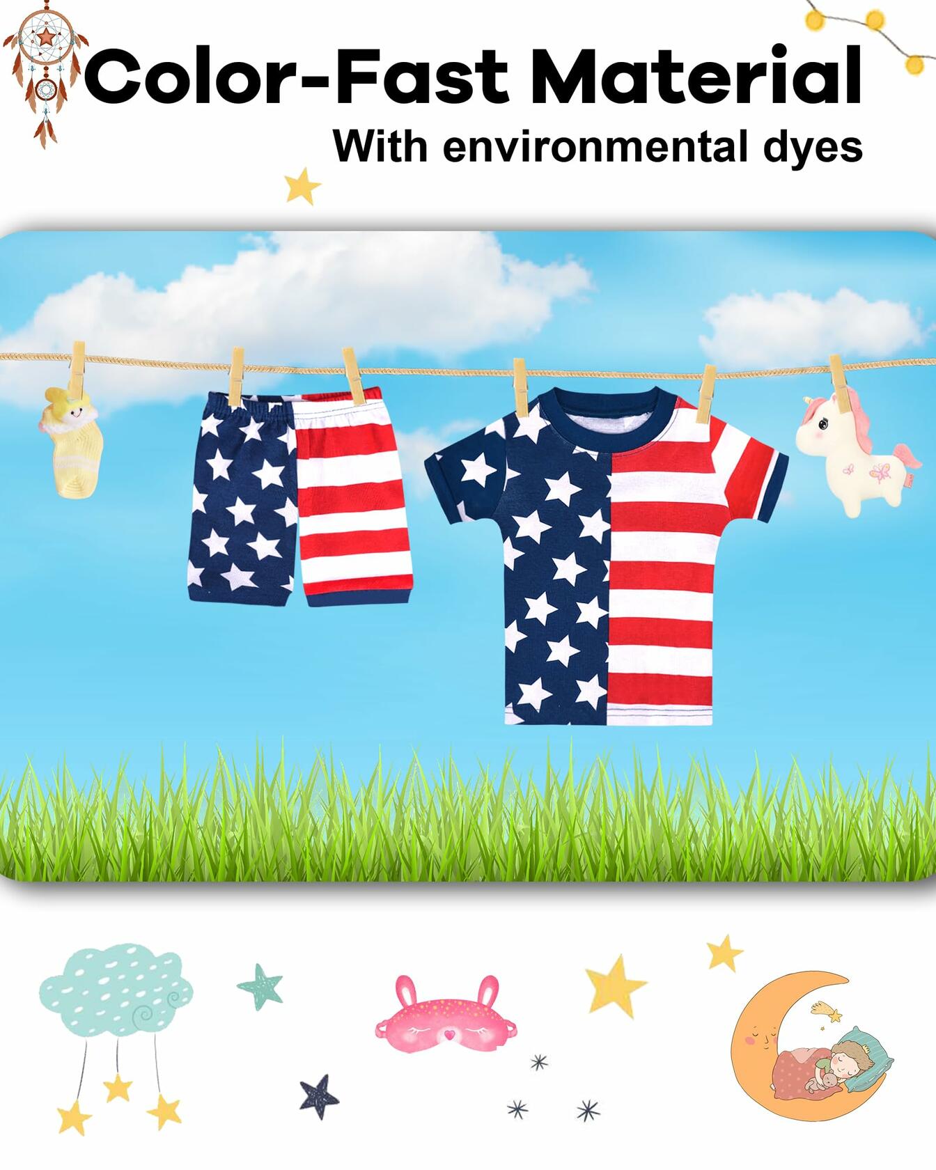 DAUGHTER QUEEN Girls 4th of July American Flag Cotton Pajamas 4pcs Size 8