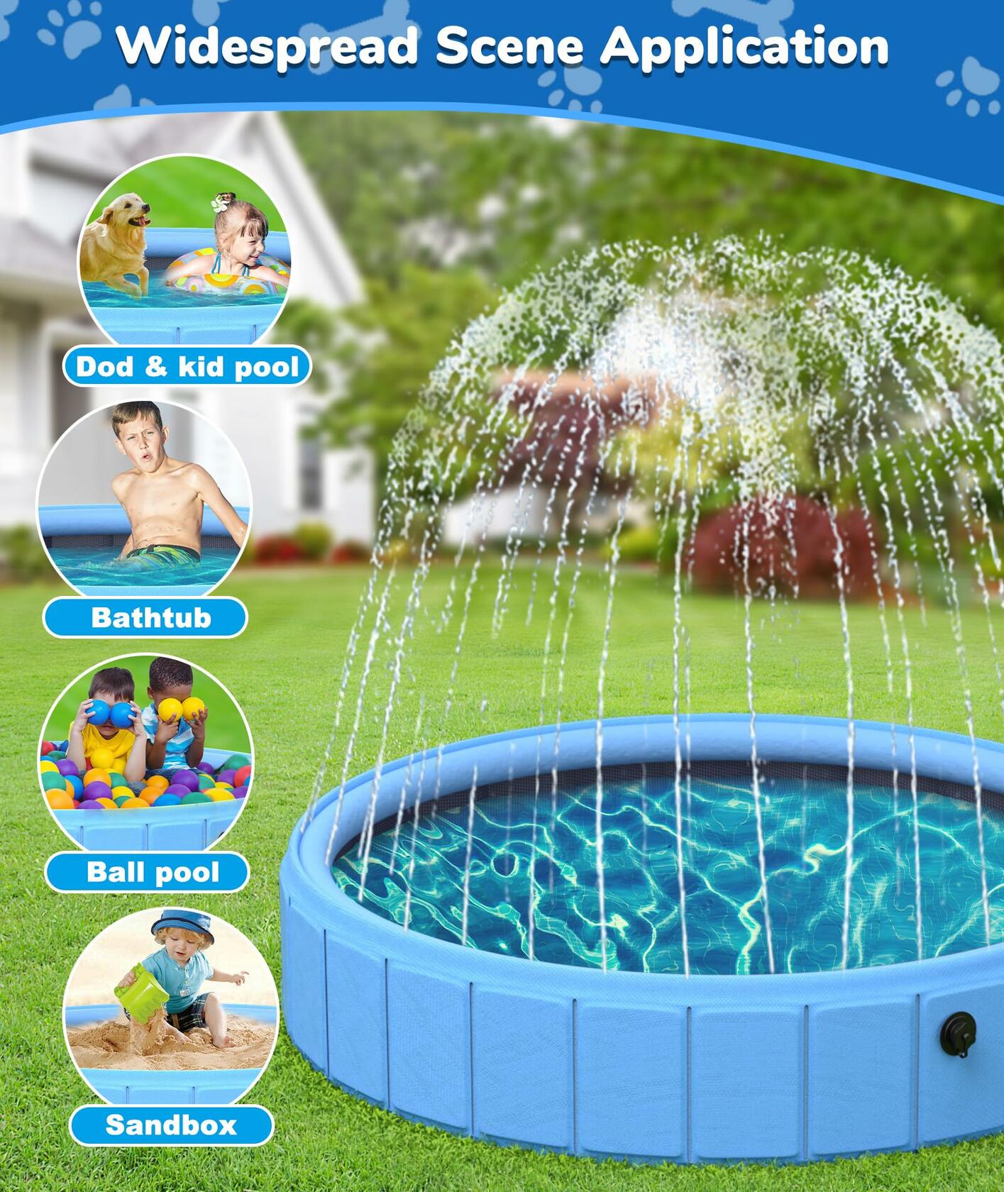EPN Large Foldable Dog Pool 79" Heavy Duty PVC Non-Slip Blue