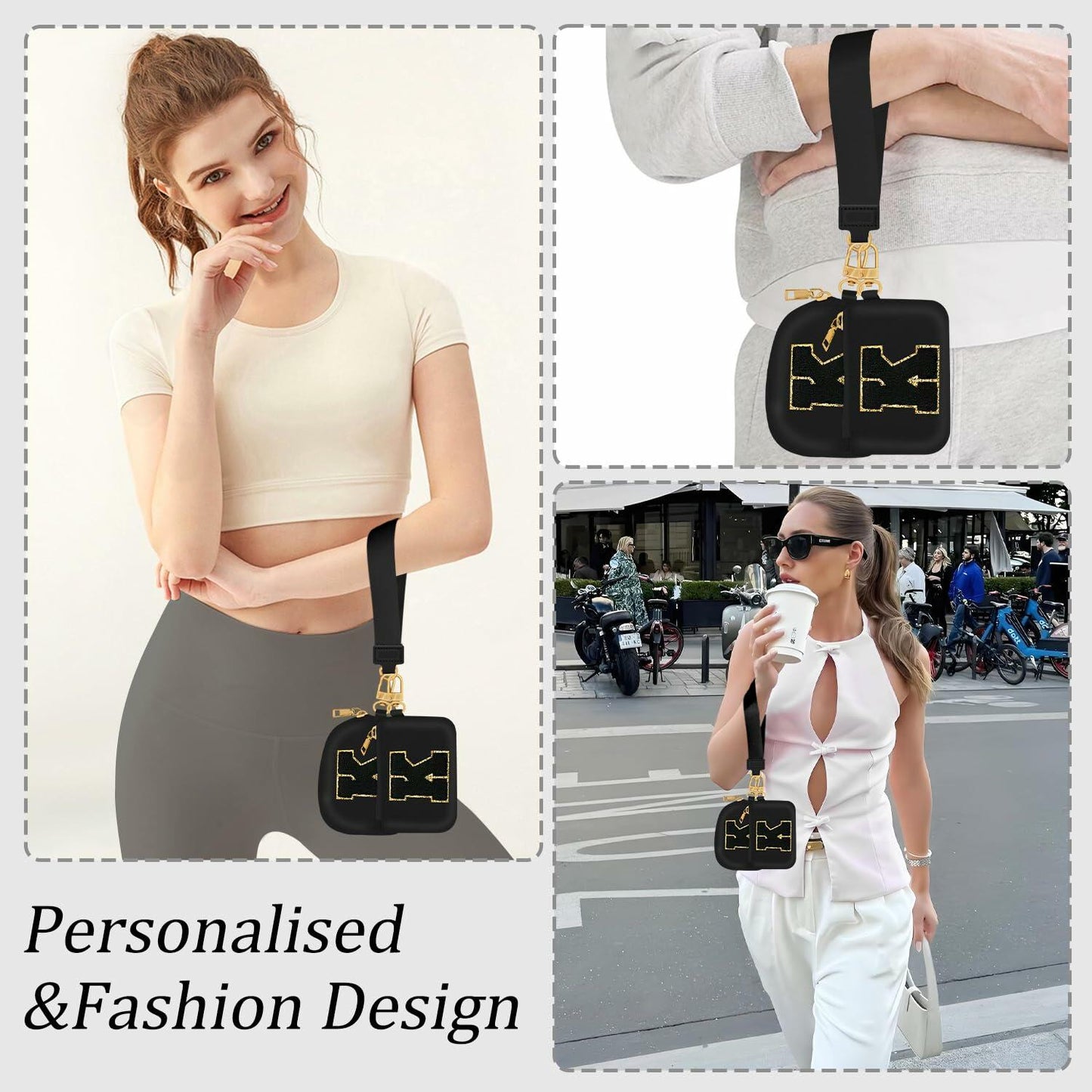 ARIKJ Initial Wristlet Wallet Dual Pouch Mini Coin Purse Black B