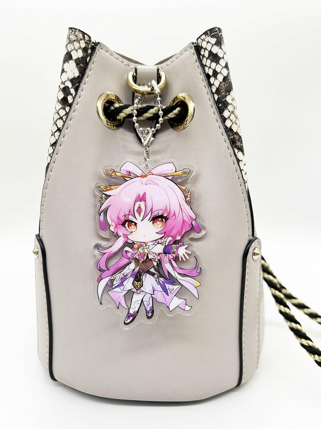 YJacuing Honkai Star Rail Chibi Cute Acrylic Stand Figure Keychain Pink Fu Xuan