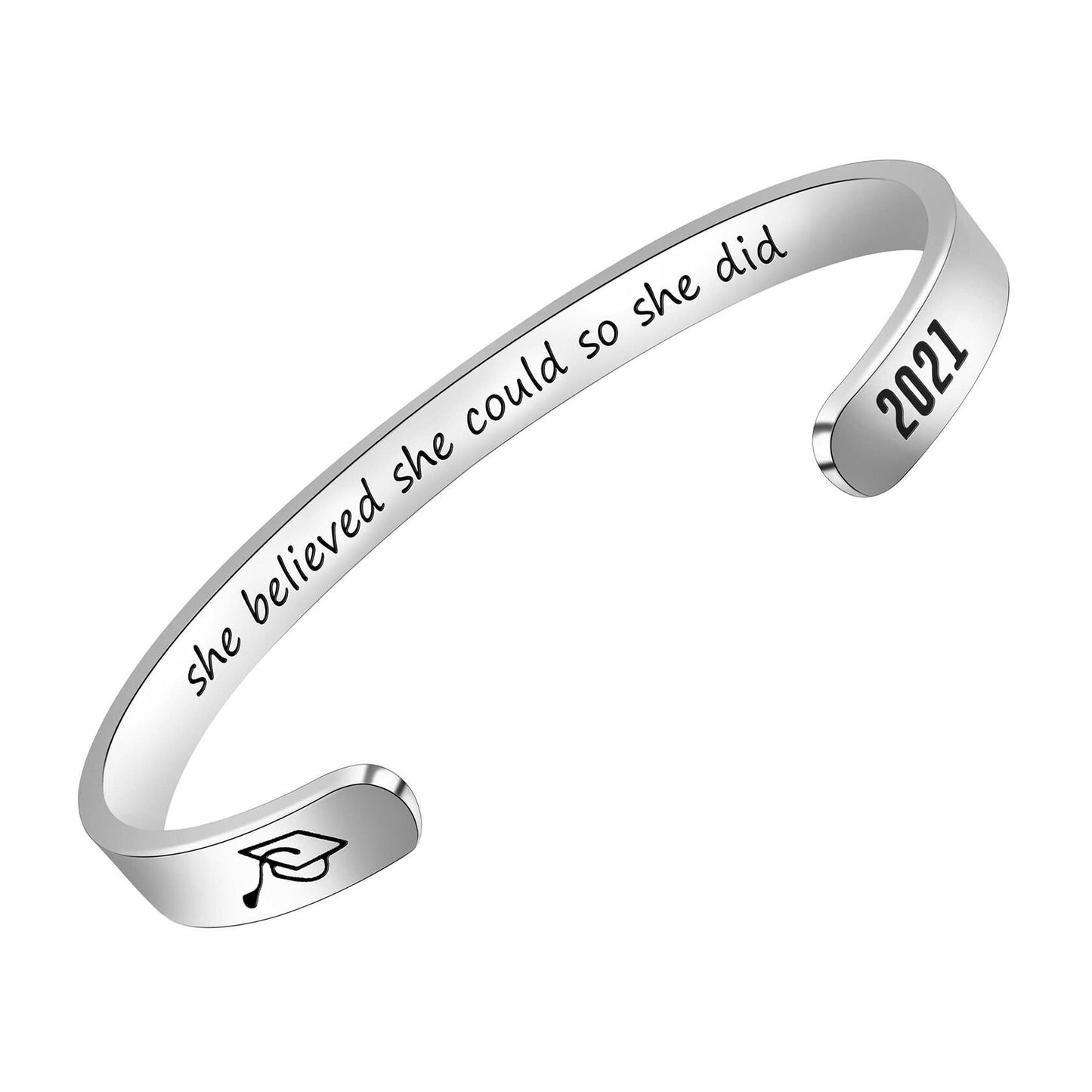 Btysun Graduation Bracelet Inspirational Engraved Quote Silver 6.29"