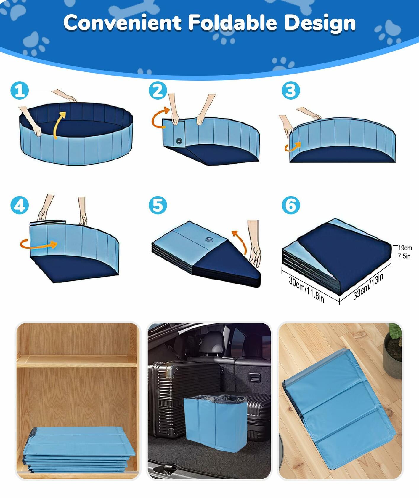 EPN Large Foldable Dog Pool 79" Heavy Duty PVC Non-Slip Blue