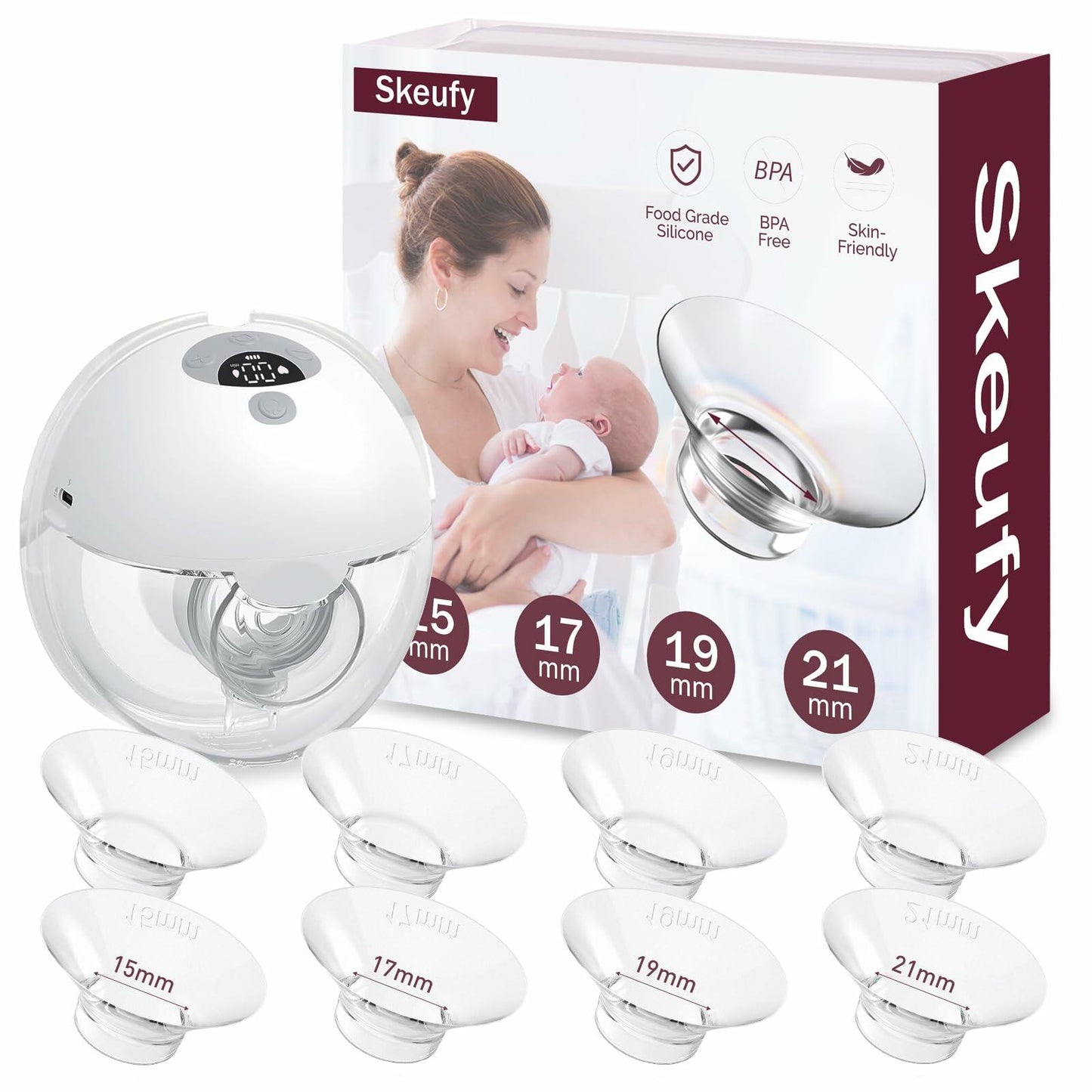 Skeufy Momcozy M5 Breast Pump Flange Inserts 15/17/19/21mm 8PCS