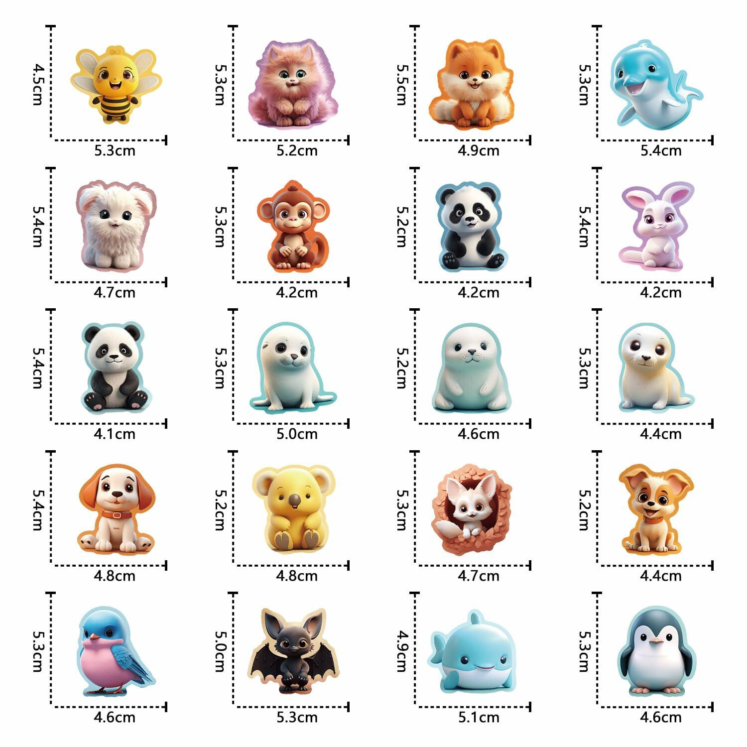 100pcs Kawaii Animal Stickers Cute Vinyl Waterproof for Laptop Water Bottle