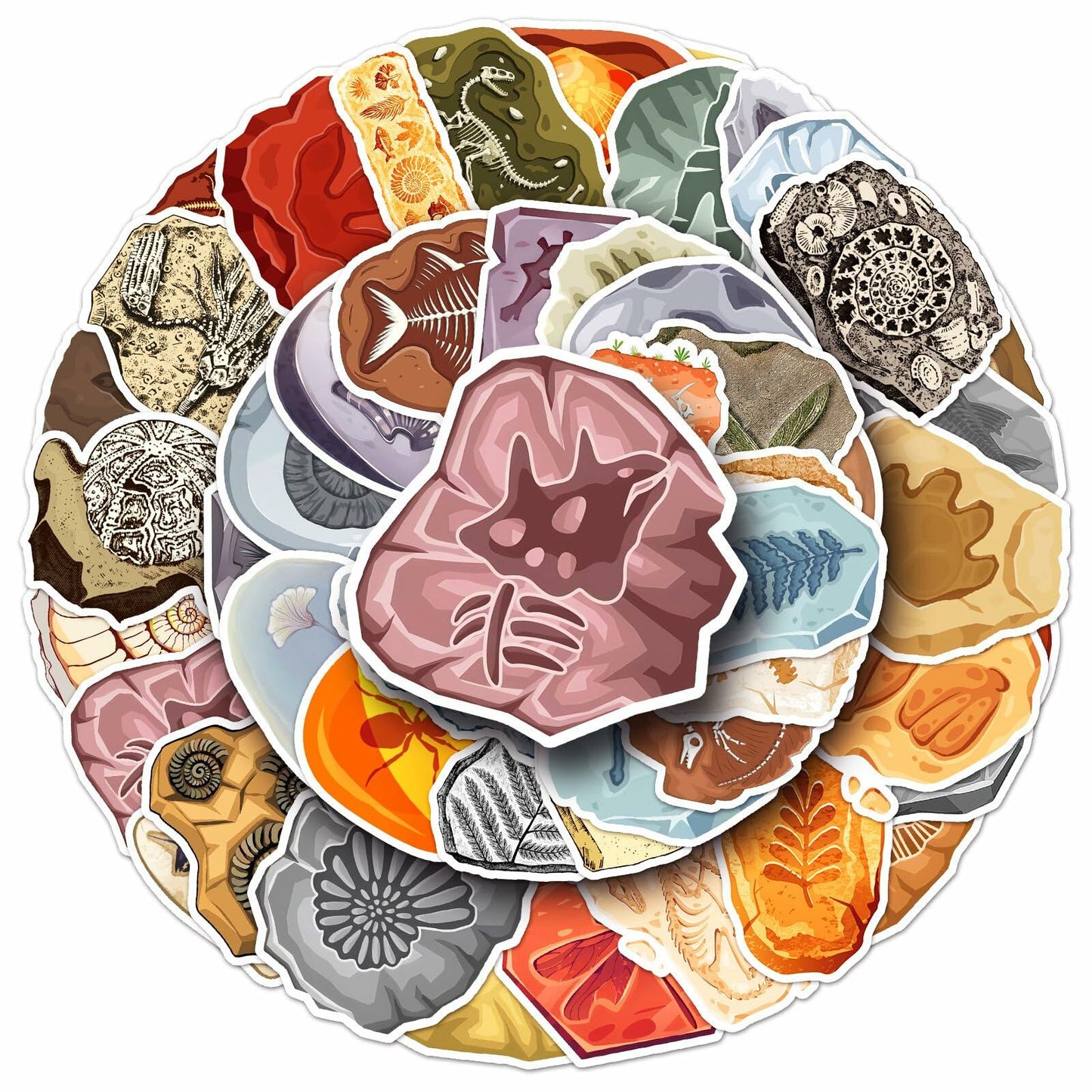 Fossil Stickers 50 Pcs Vinyl Cartoon Plant & Animal Multicolor