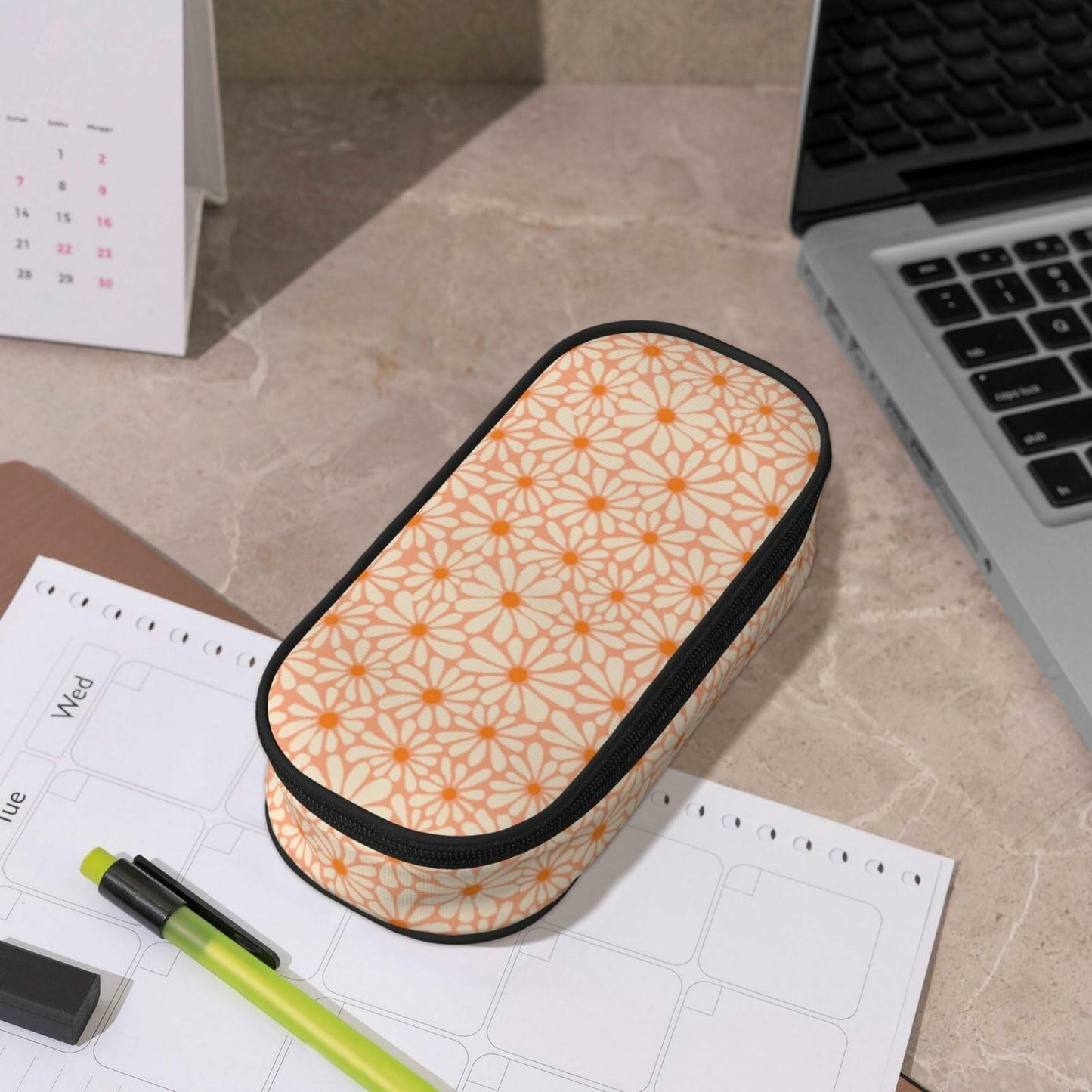 VOL&BASS Orange Flower Large Pencil Case Big Capacity Back To School