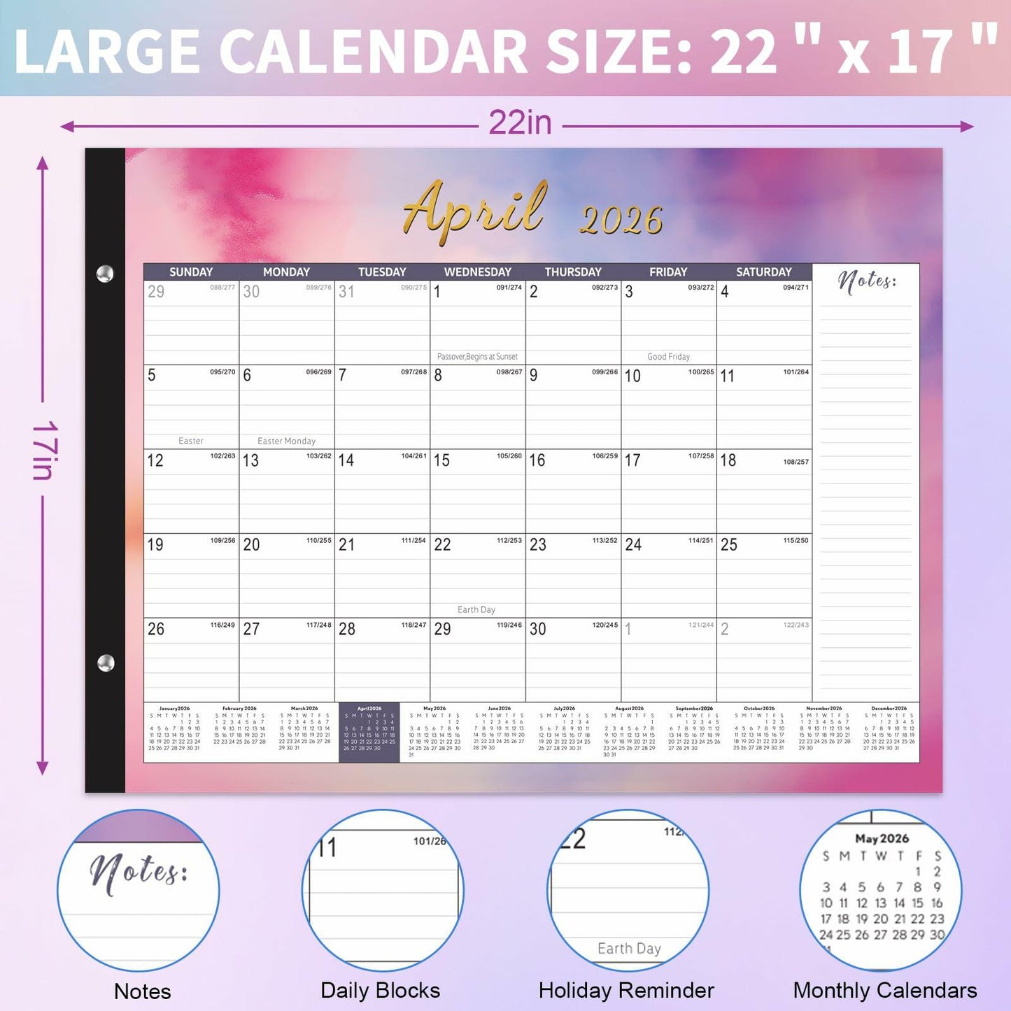 Gannyfer 2026 Desk Calendar 22"x17" Large 18 Month Calendar 2025-2026