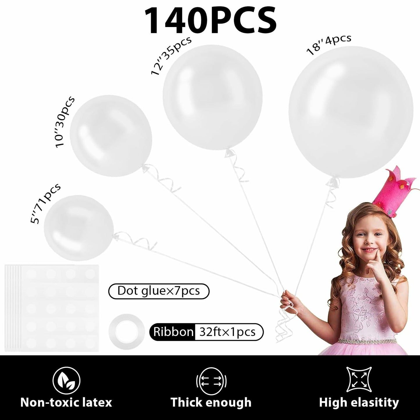 SINBEE 140pcs White Balloon Arch Kit 18 12 10 5 Inch Party Decorations