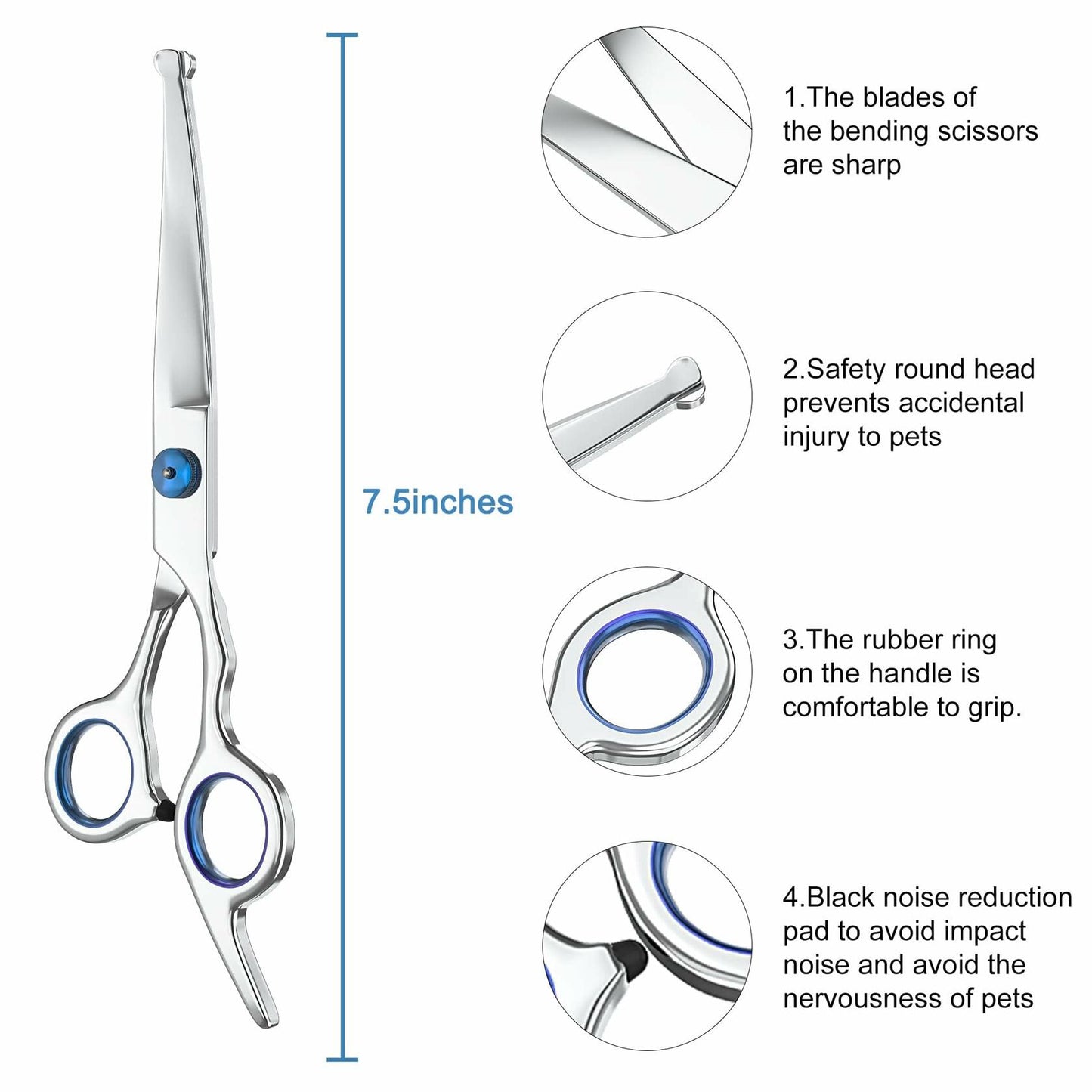 JRVT Pets vv 7.5" Curved Dog Grooming Scissors Stainless Steel Light Weight