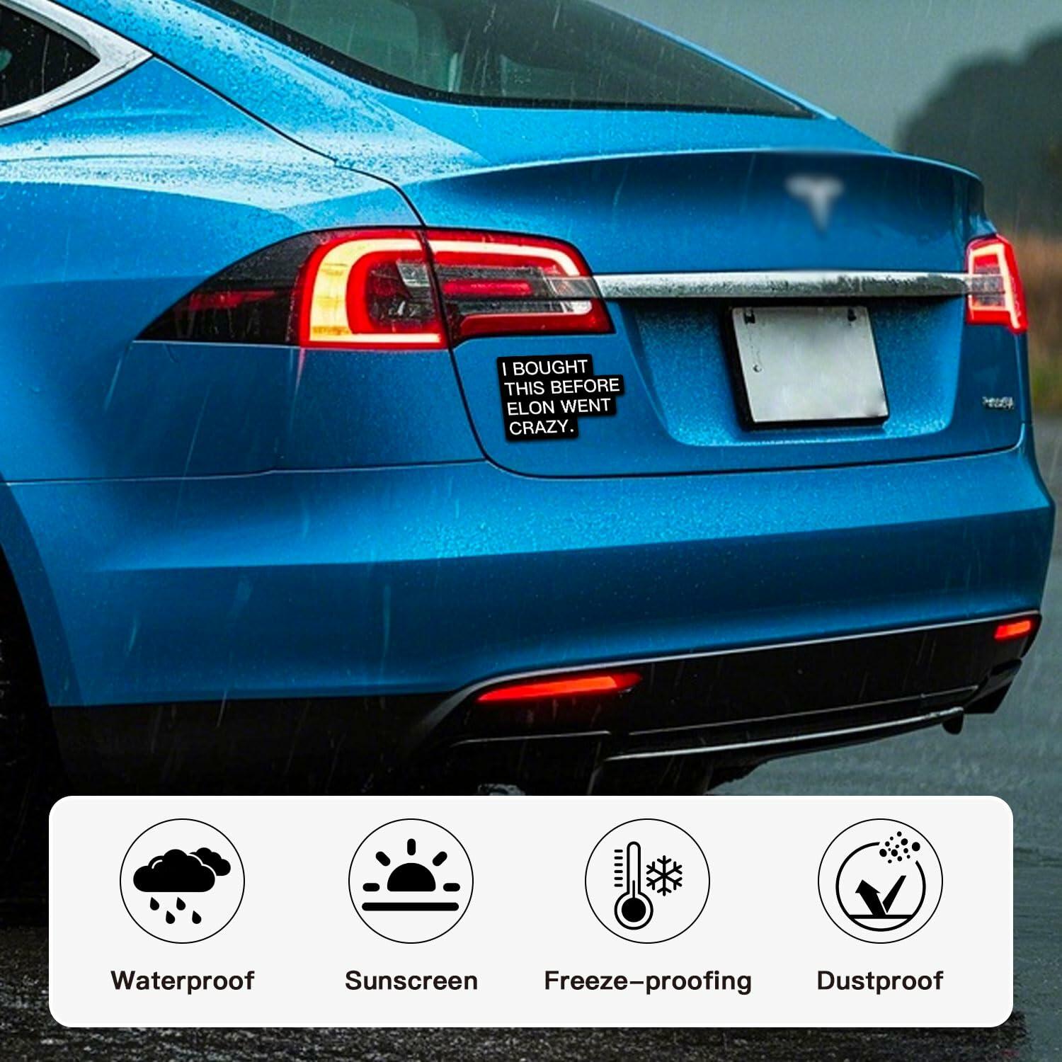 Tesla Bumper Sticker Anti Elon Musk 2 Pack 4x2.7in Black Reflective Vinyl