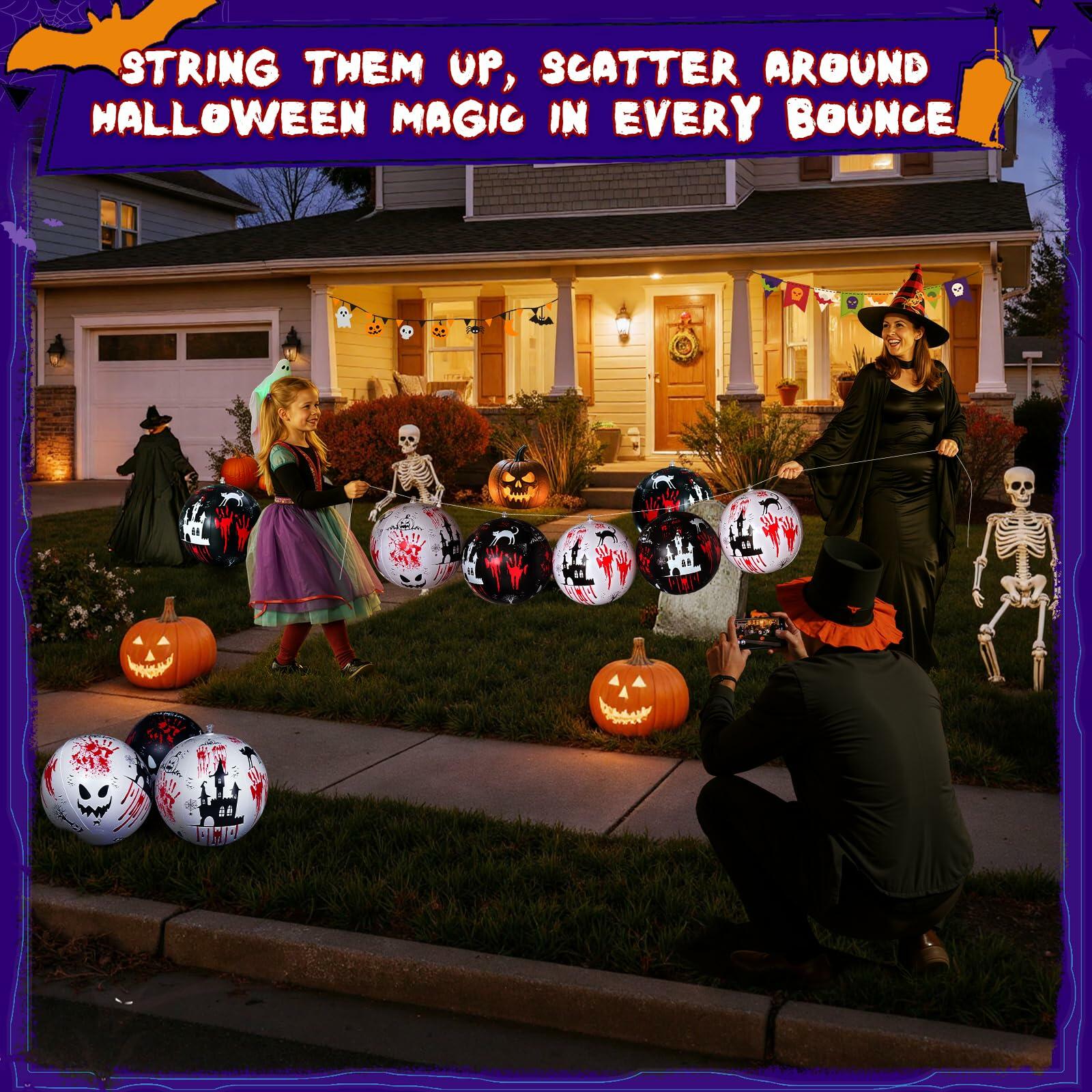 SEETOHOME 6 PCS 11.8in Inflatable Halloween Hanging Balls Black White Decor