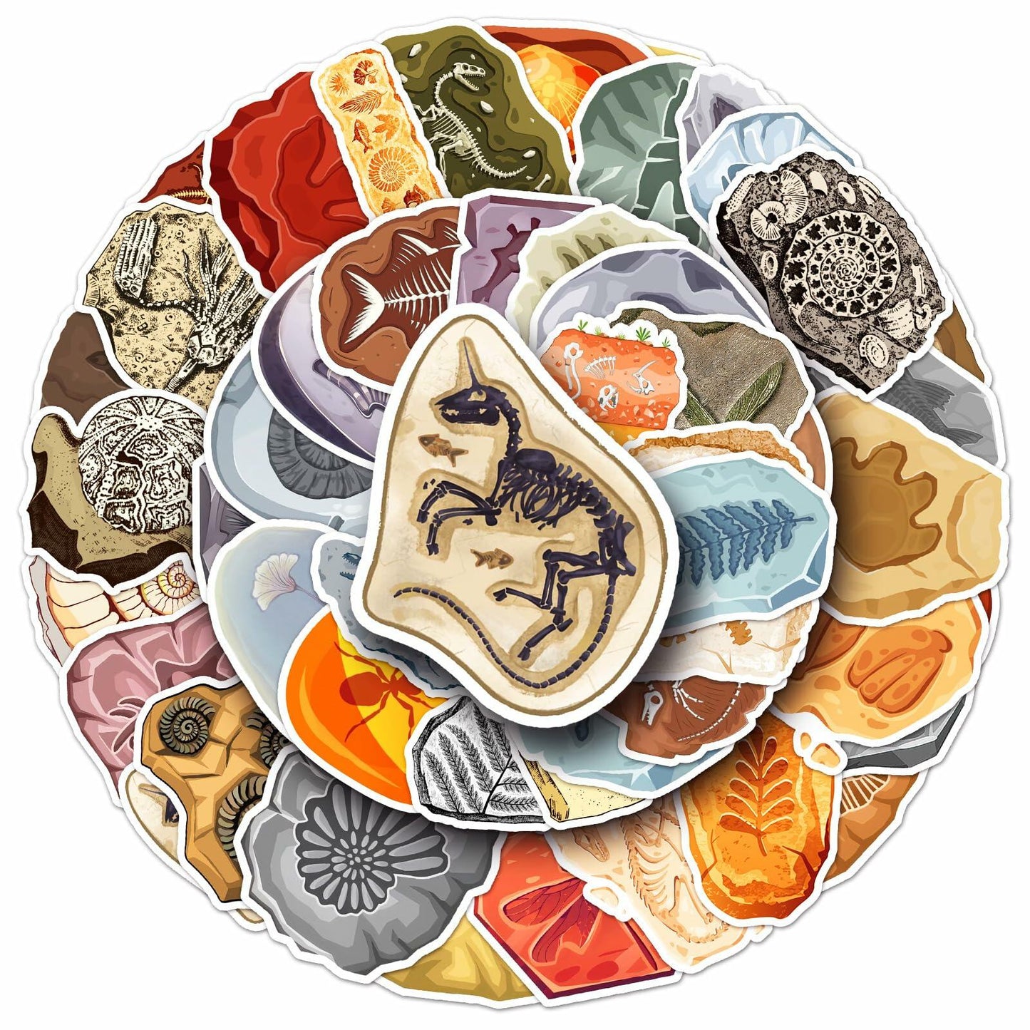 Fossil Stickers 50 Pcs Vinyl Cartoon Plant & Animal Multicolor