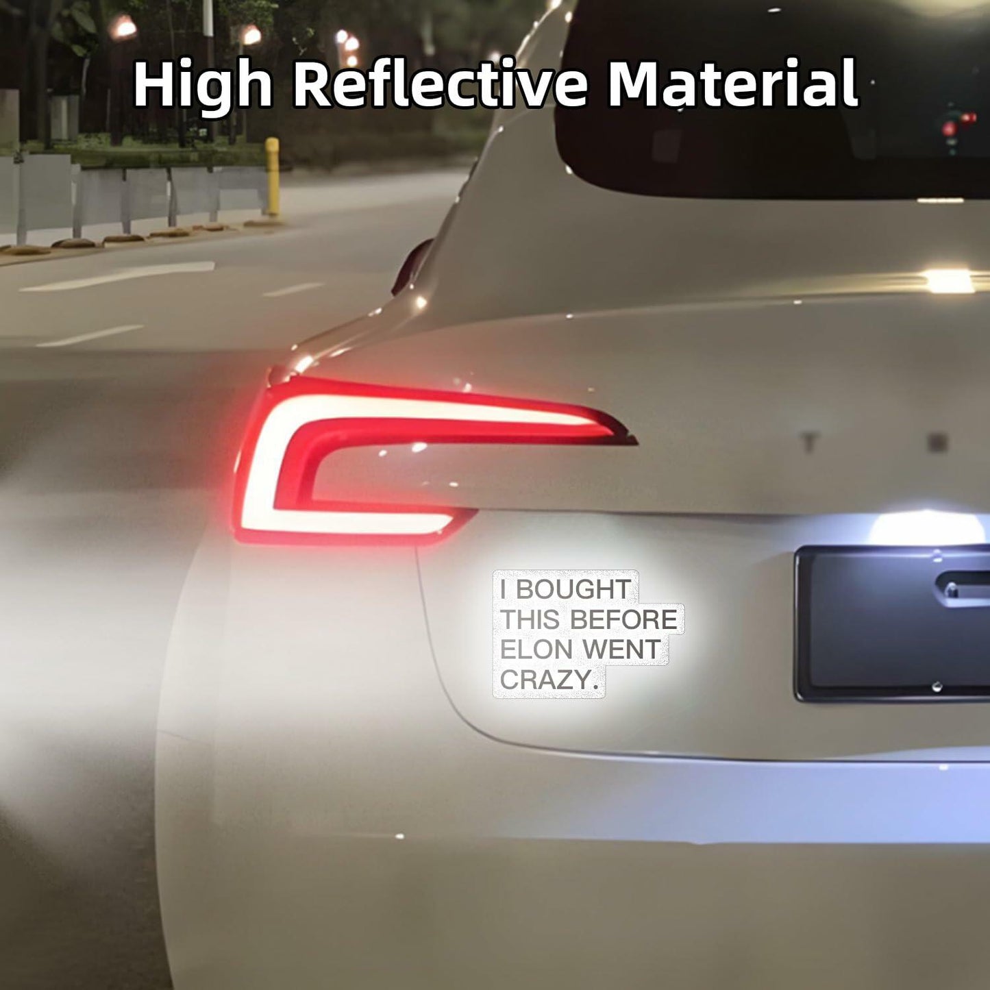 Tesla Anti Elon Musk Bumper Sticker 2 Pack 4x2.7in White Reflective Vinyl
