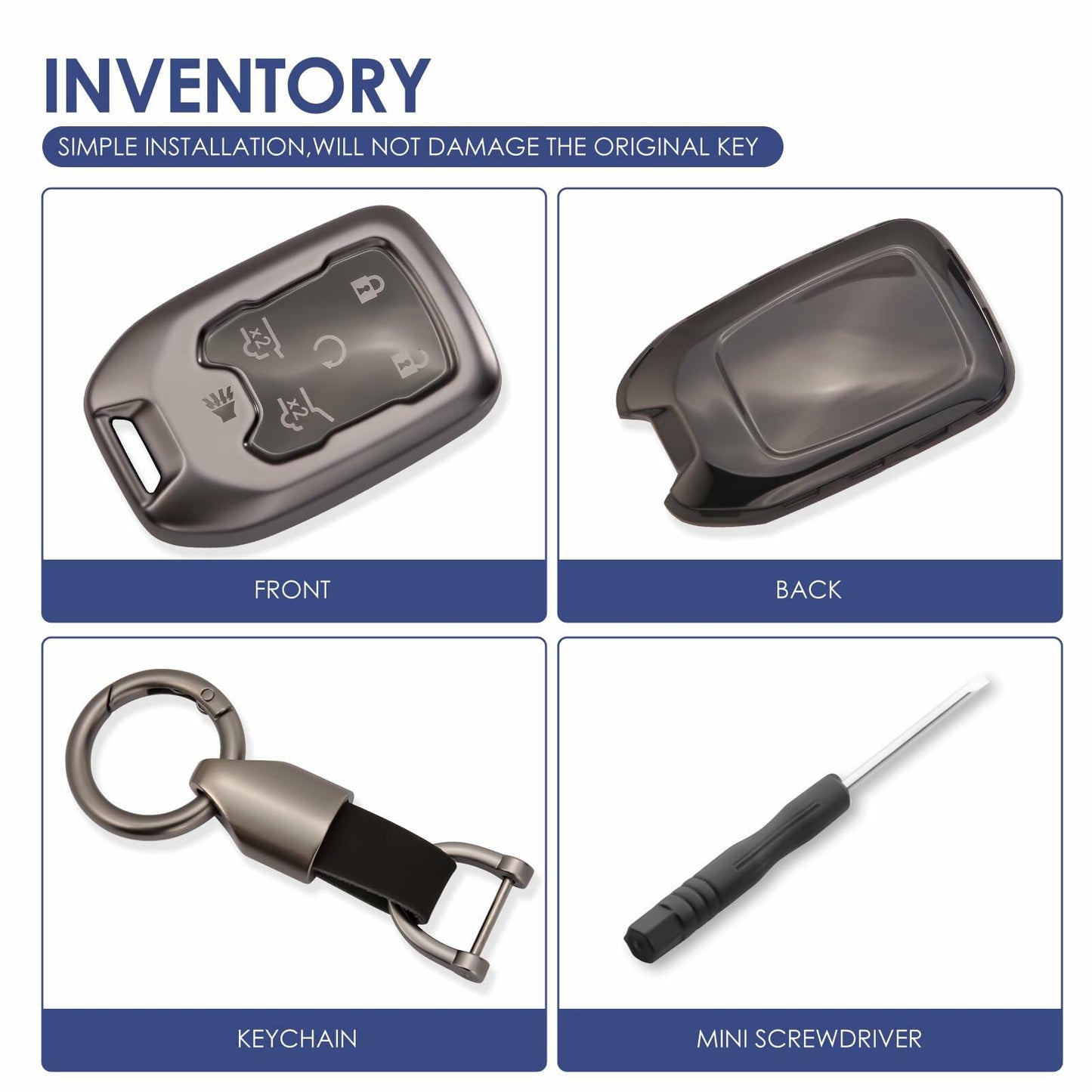 LIANGYM Blue TPU Key Fob Cover 6-Button for 2015-2020 GMC Yukon XL Denali