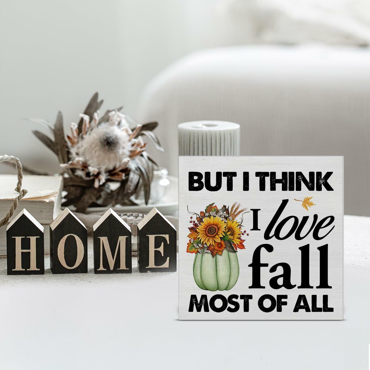 Heijie Fall Wood Box Sign Art Farmhouse Autumn Pumpkin Decor 5x5 Inches