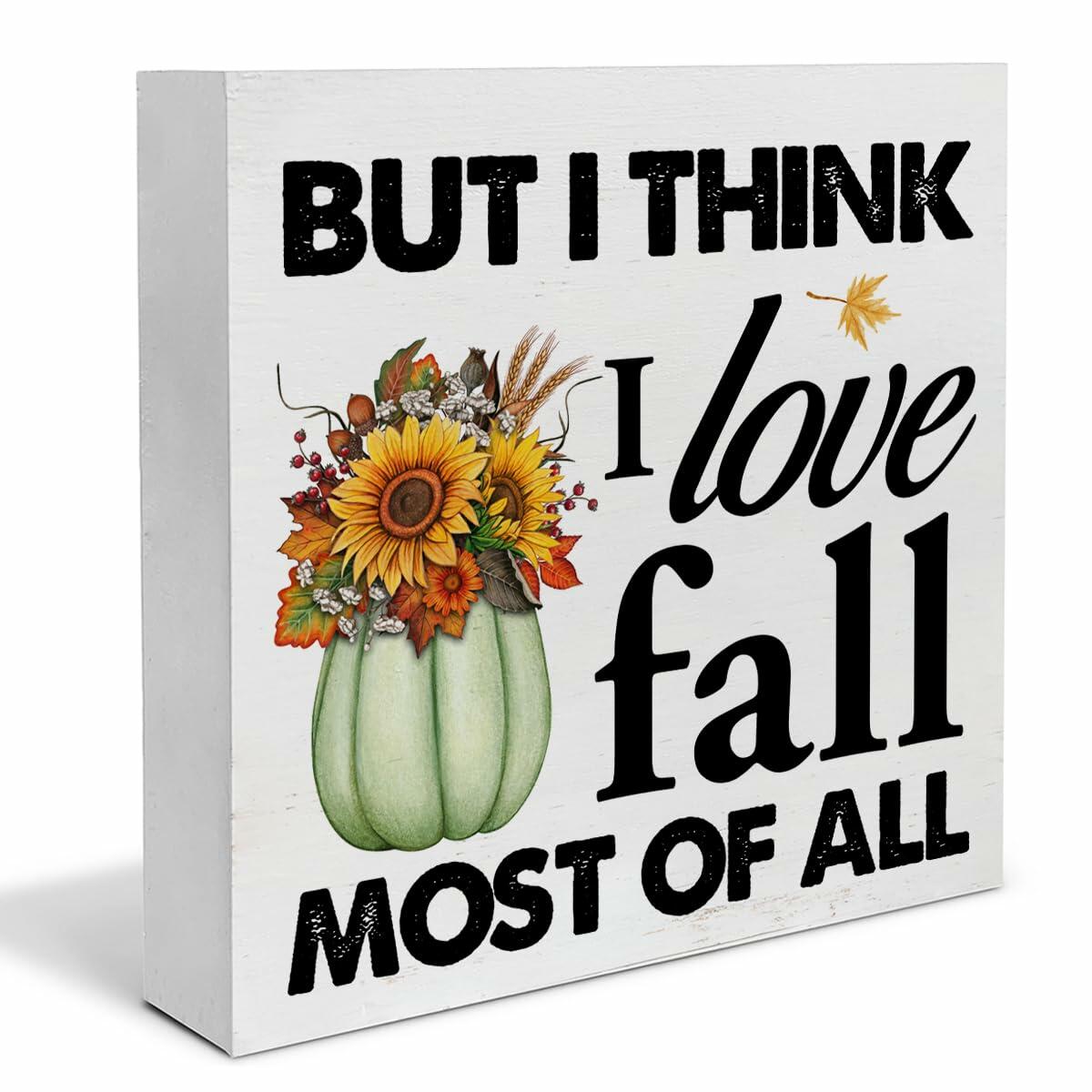 Heijie Fall Wood Box Sign Art Farmhouse Autumn Pumpkin Decor 5x5 Inches