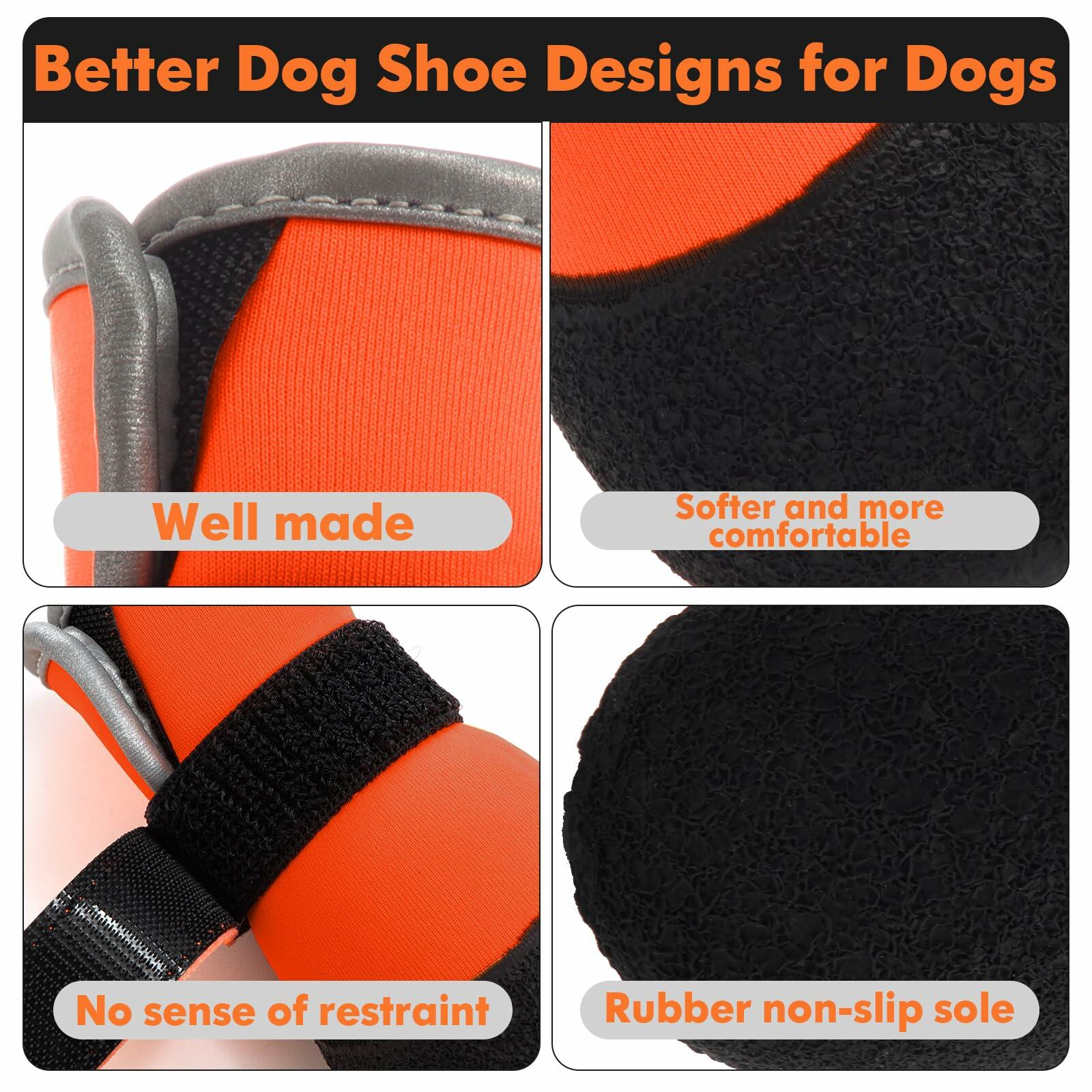 DOGOYS Dog Shoes Non-Slip Waterproof Boots Orange 4Pcs Size M-L