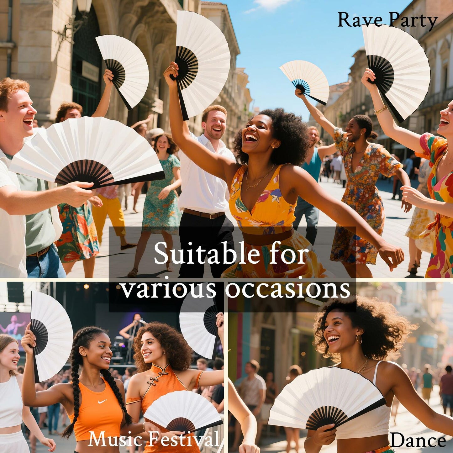 Joyclub 13" Bamboo Folding Hand Fan Large Clack Fan White for Kungfu