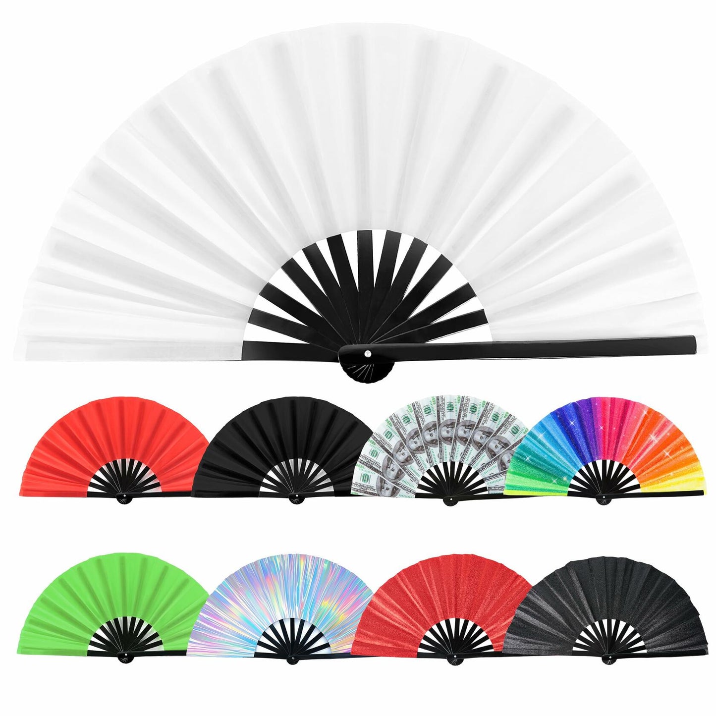 Joyclub 13" Bamboo Folding Hand Fan Large Clack Fan White for Kungfu