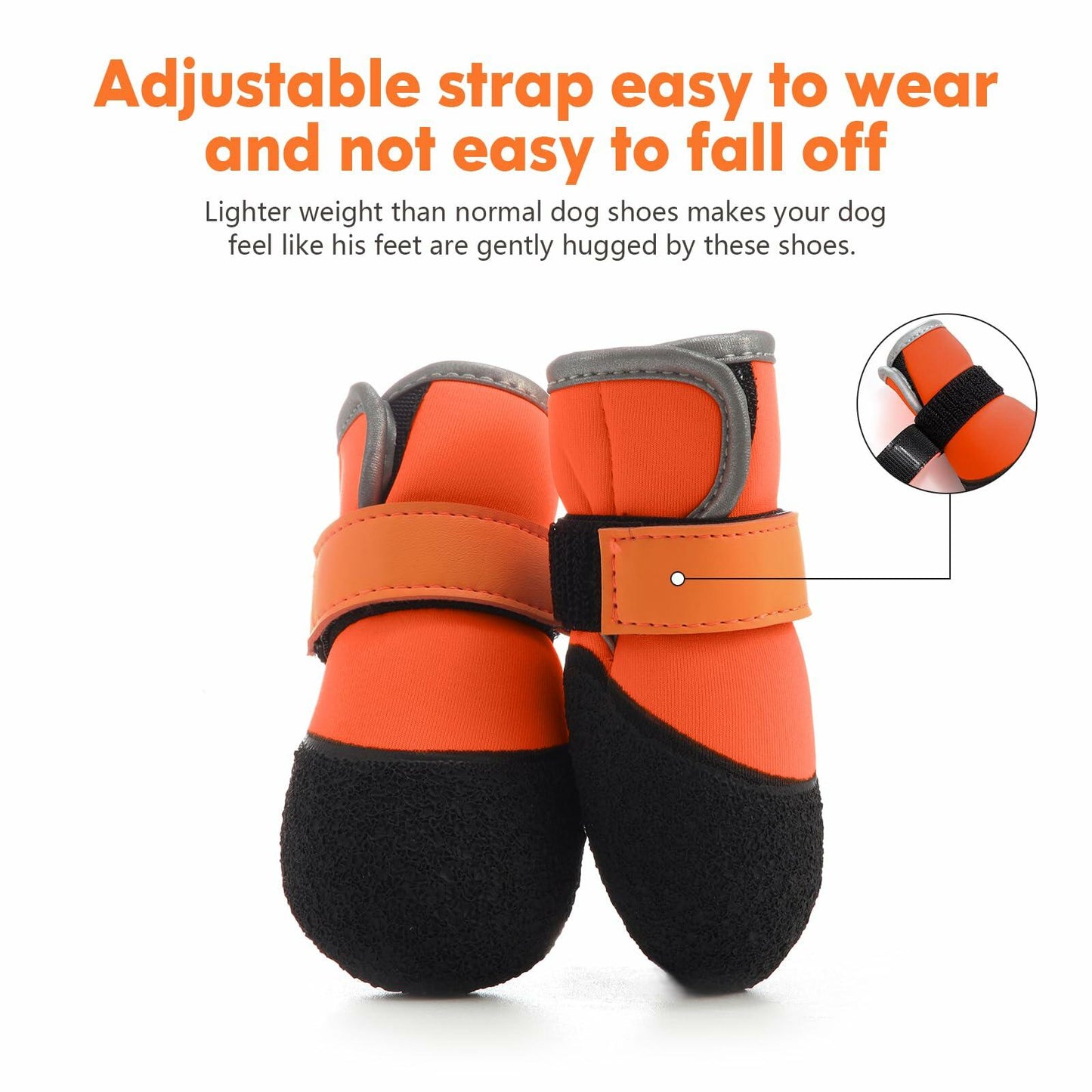 DOGOYS Dog Shoes Non-Slip Waterproof Boots Orange 4Pcs Size M-L