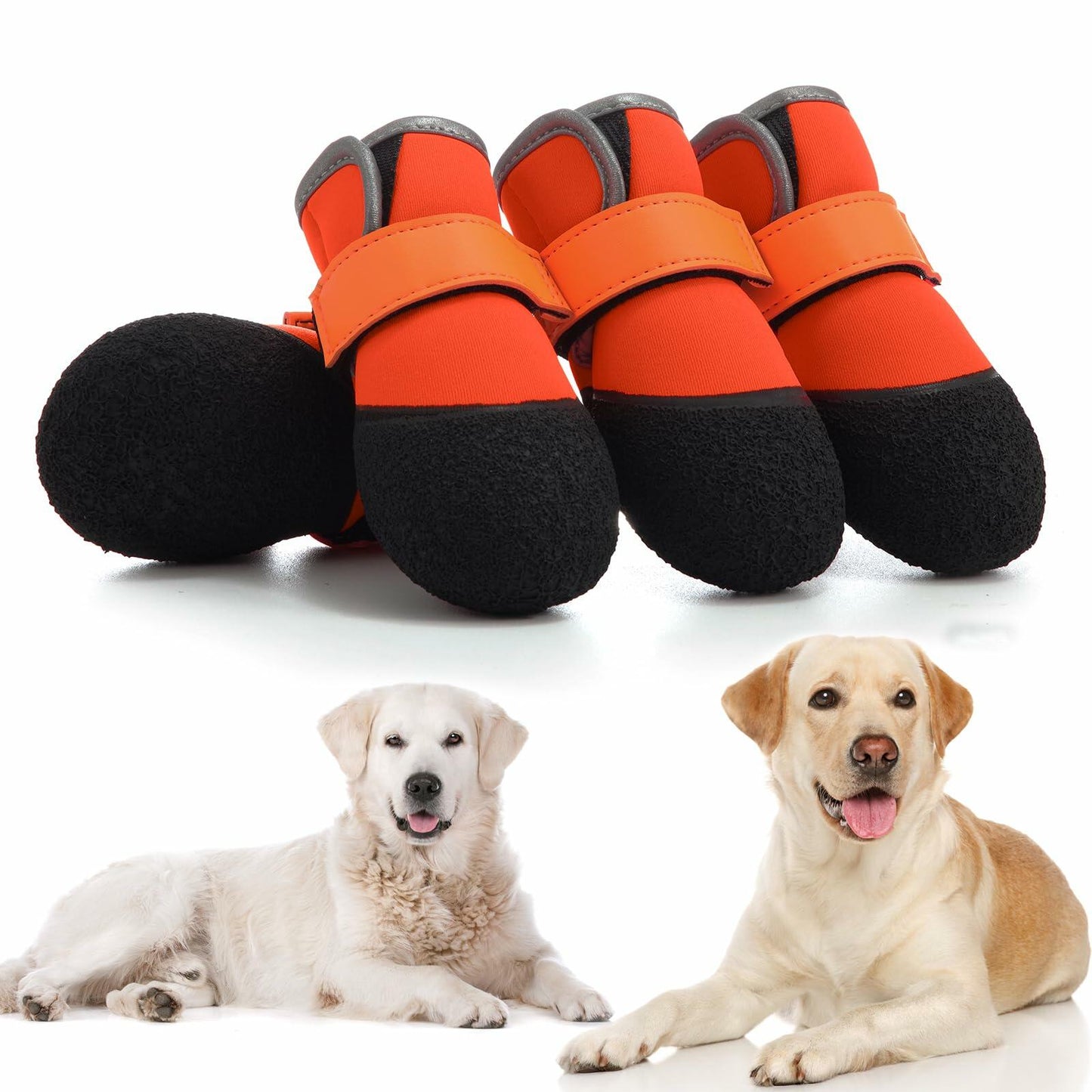 DOGOYS Dog Shoes Non-Slip Waterproof Boots Orange 4Pcs Size M-L