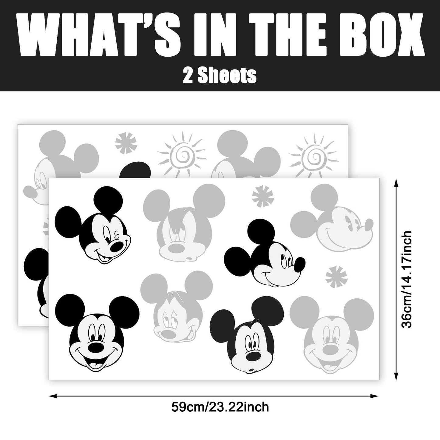SAYBZ Cartoon Mouse Head Wall Decals Peel Stick Kids Room Decor Black White
