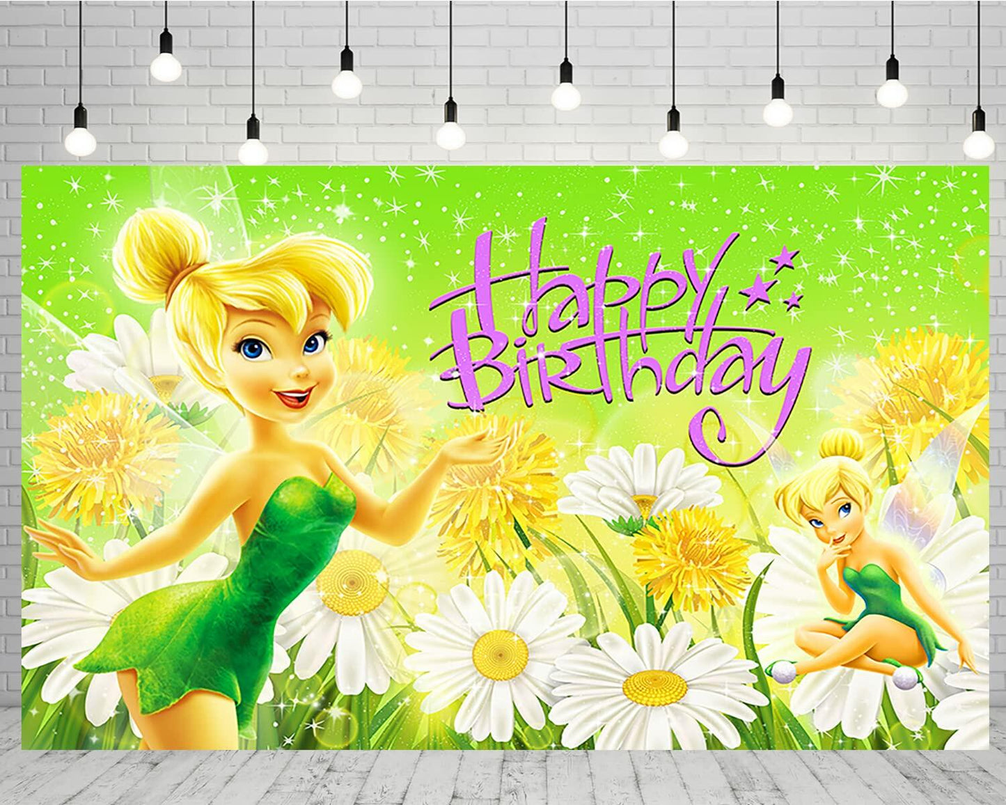 Basifoto Tinkerbell Birthday Party Backdrop 5x3ft Green Polyester