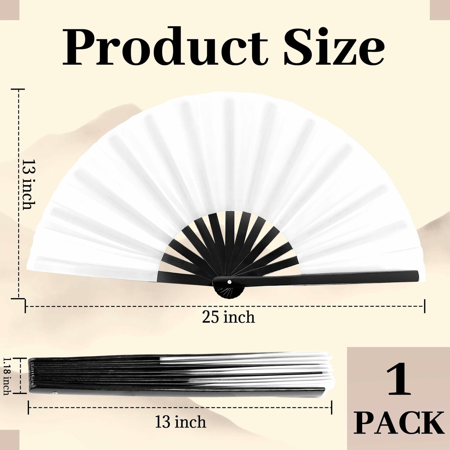 Joyclub 13" Bamboo Folding Hand Fan Large Clack Fan White for Kungfu