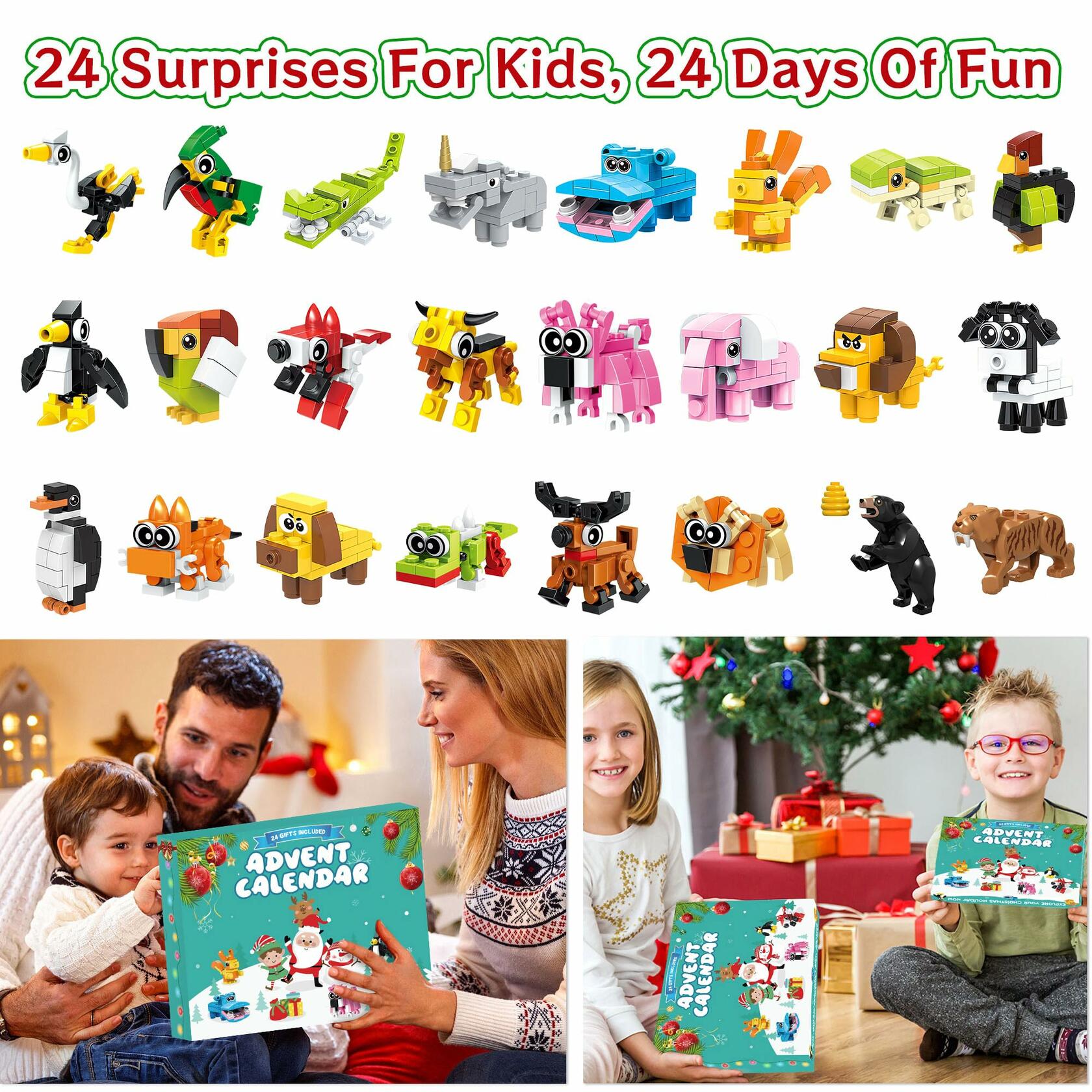 Animal Building Blocks Advent Calendar 24 Pack Christmas Toys for Kids 2024