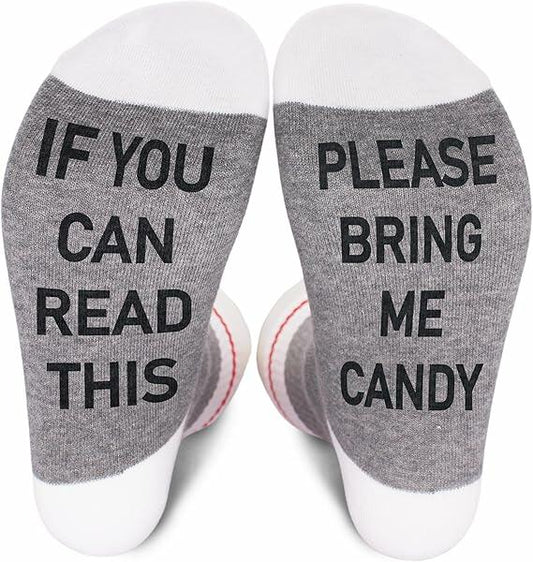 KGHYT Funny Socks If You Can Read This Bring Me Cake Red White Striped 2 Pairs