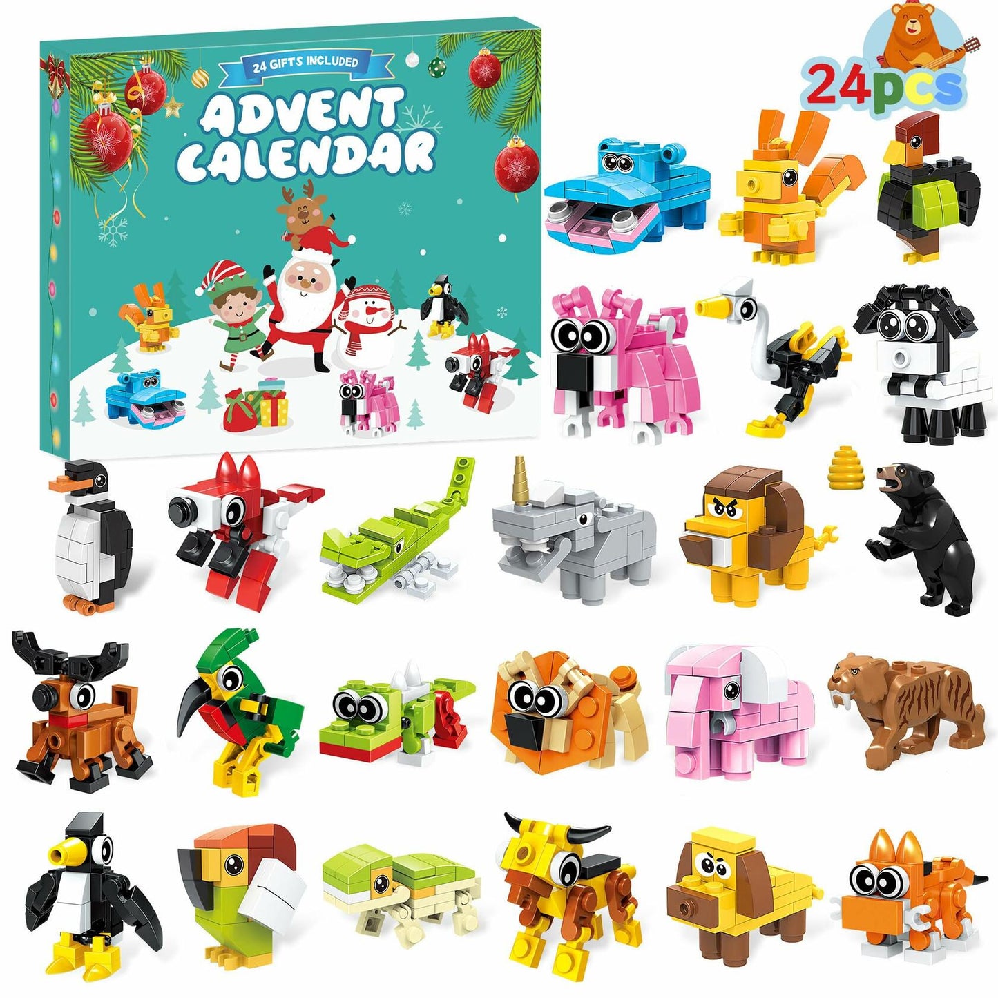 Animal Building Blocks Advent Calendar 24 Pack Christmas Toys for Kids 2024