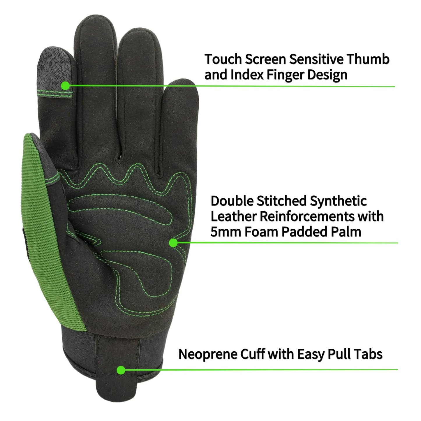 SAVJOB Synthetic Leather Work Gloves Touchscreen Yard Garden Green Small