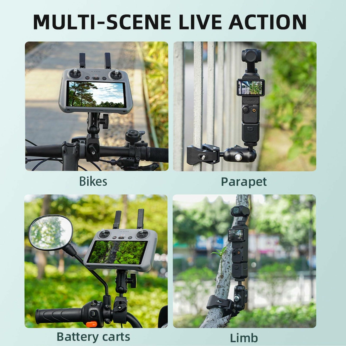 Metal Bike Handlebar Mount Adapter for DJI OSMO Pocket 3 Action 4 RC2