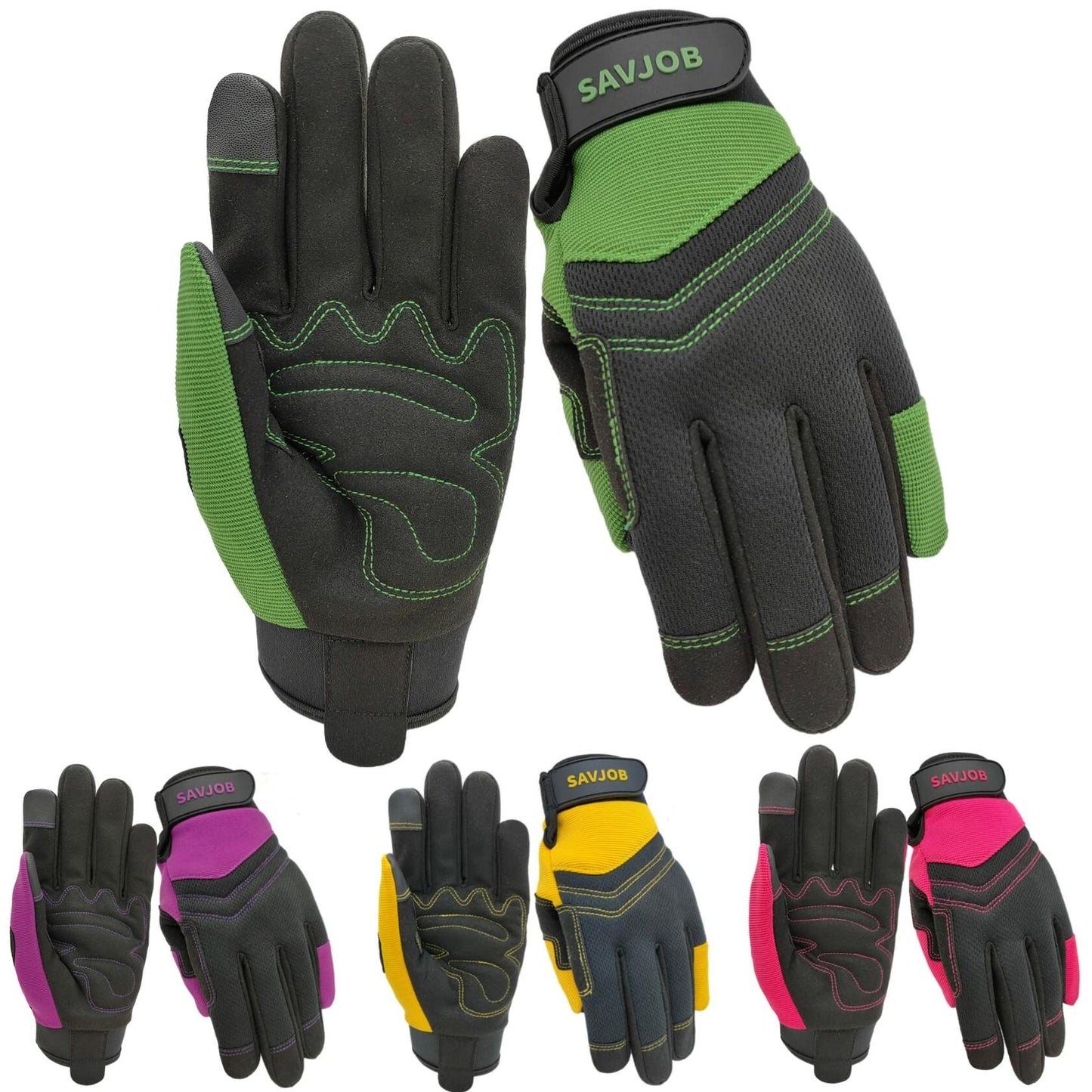 SAVJOB Synthetic Leather Work Gloves Touchscreen Yard Garden Green Small