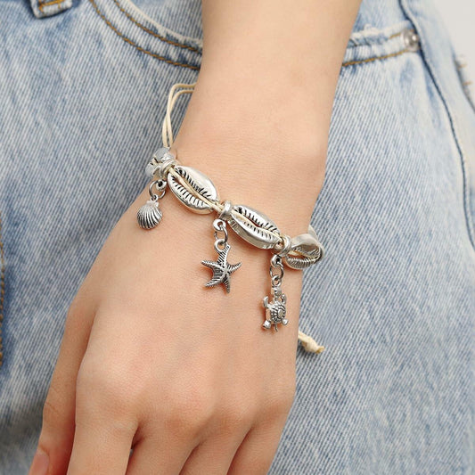 Bethynas Bohemian Shell Beads Pendant Adjustable Anklet Bracelet Silver