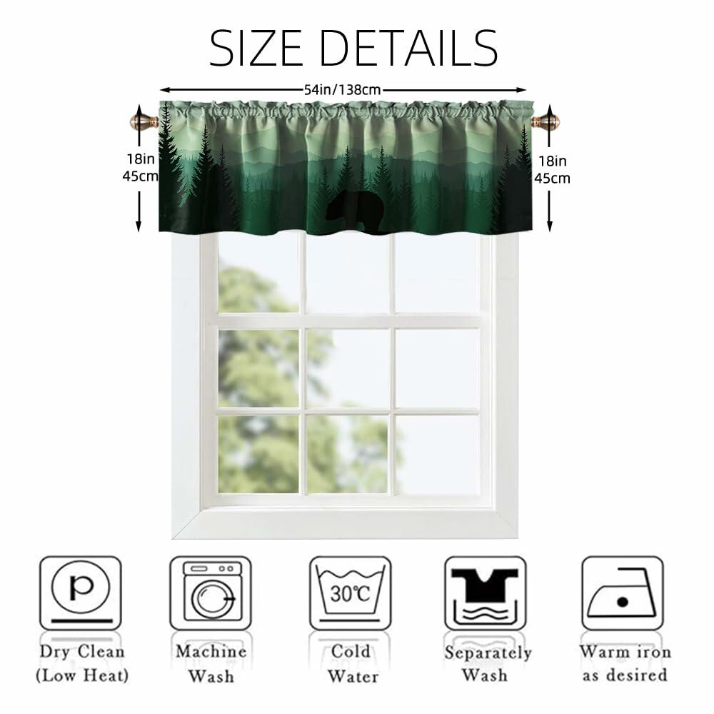 GDYIGB Window Valance 54x18 Green Forest Bear Rod Pocket Curtain Panel