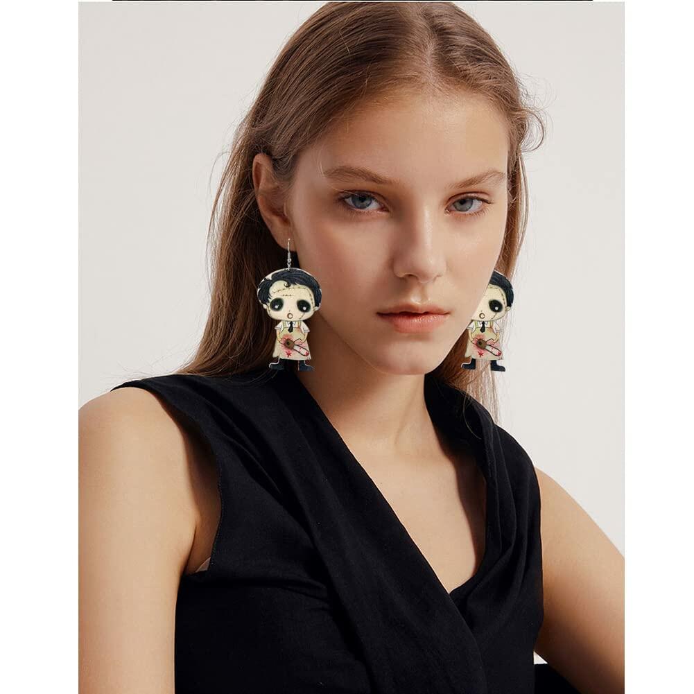 CBLUED Halloween Cute Ghost Pumpkin Wooden Dangle Earrings Women