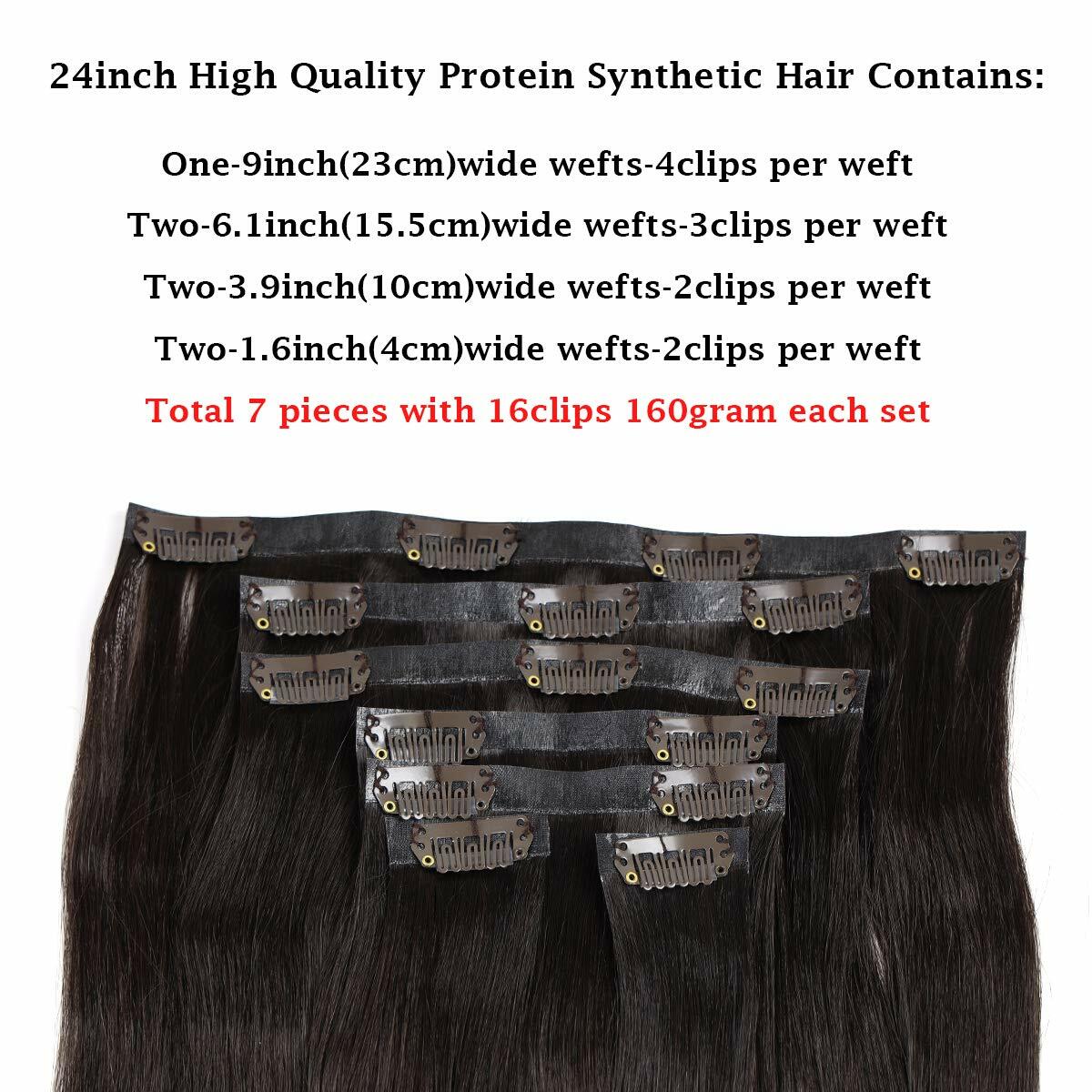 [Like New] MYS Hair 24inch PU Clip-In Synthetic Hair Extensions Dark Brown 160g
