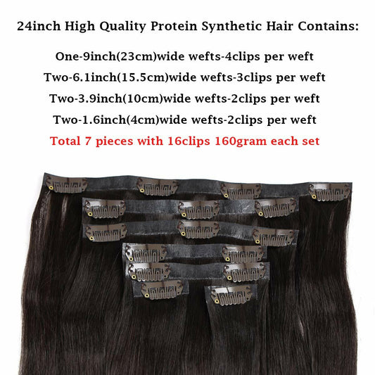 [Like New] MYS Hair 24inch PU Clip-In Synthetic Hair Extensions Dark Brown 160g