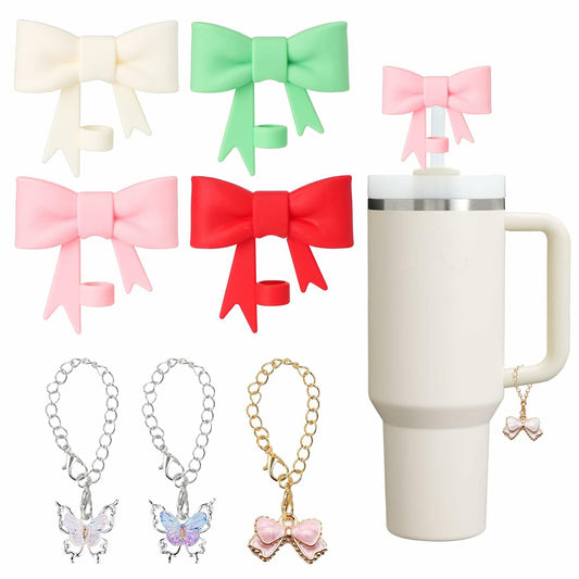 PandoreBox 4 Pcs Bow Knot Straw Lids & Charms for 30oz/40oz Cups White03